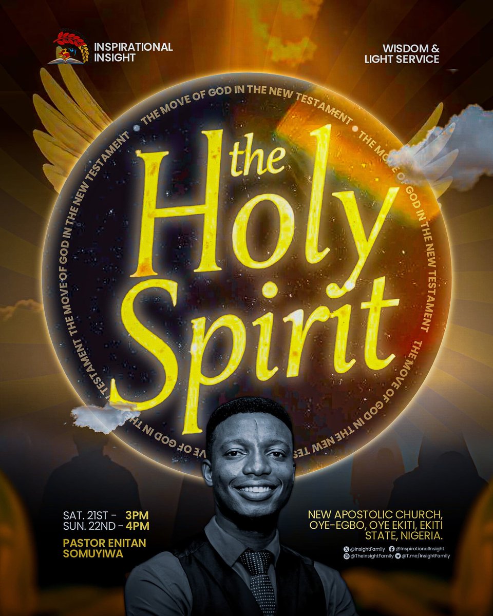 Insight_Family's tweet image. Get ready for another impacting and powerful weekend service themed *“THE HOLYSPIRIT”*

How did God move in the New Testament and how is He moving now?
Join us tomorrow and the next to be properly FED!

More details on flyer!

#theholyspirit
#Weekendservice
#Insightfamily