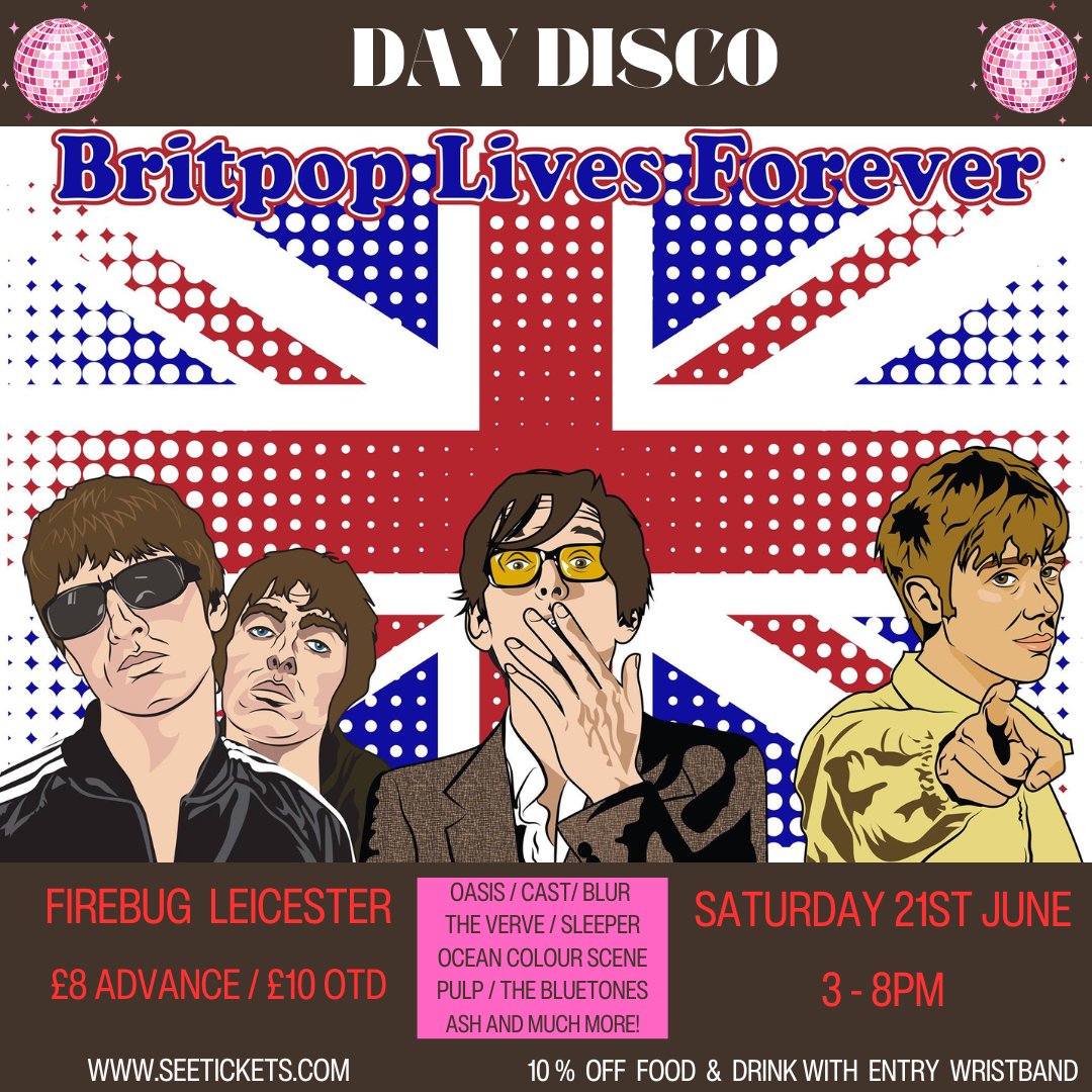 . <a href="/FirebugBar/">Firebug</a>  (Leicester)  has Air Con and ice cold drinks to keep you cool this afternoon while dancing at our Britpop Day Disco........ 🌞🍺🍷🧉🕺💃

3 - 8pm , £10 OTD.