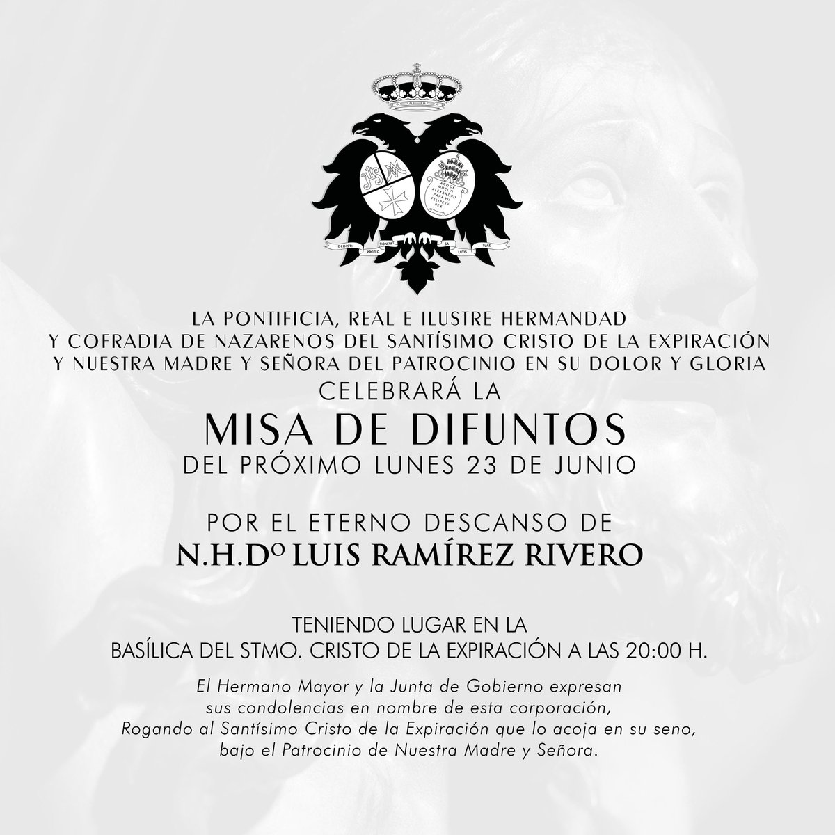 ⚫ La Santa Misa de este lunes se oficiará por el eterno descanso de N.H. D. Luis Ramírez Rivero.

𝑩𝒓𝒊𝒍𝒍𝒆 𝒑𝒂𝒓𝒂 𝒆́𝒍 𝒍𝒂 𝒍𝒖𝒛 𝒑𝒆𝒓𝒑𝒆𝒕𝒖𝒂.

#Cachorro25
