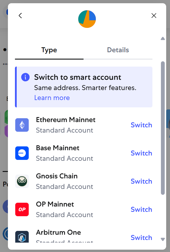 Browser wallets are now giving you the ability to switch to EIP-7702 enabled Smart Wallets.

This will enable users to do things like batch transactions, and pay gas in alternative tokens.

Pretty cool.
