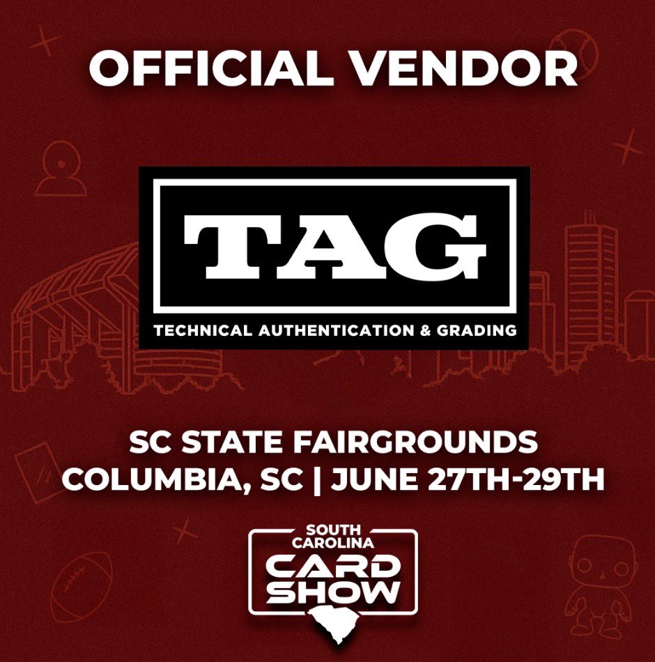 Palmetto_Cards's tweet image. We are excited to have @TAGgrading back at the SC Card Show next weekend! They will be on site offering custom cards again, offering some exclusive card drops  and answering your grading questions! 

#cardshows #taggrading #cardcollector