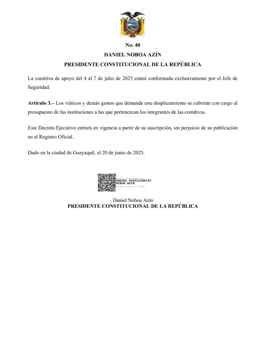 ‼️#URGENTE
El presidente Noboa estará fuera del Ecuador 16 días desde este domingo para cumplir con una nueva gira internacional. Entre los países que visitará esta: España, China e Italia. En el decreto se informa que los últimos cuatro días, el mandatario atenderá asuntos
