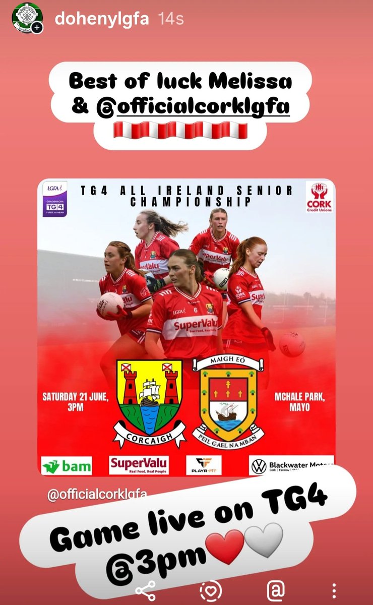 Best of luck to Melissa Duggan &amp; <a href="/CorkLGFA/">Cork LGFA</a> in their must win game v Mayo. Game live on <a href="/TG4TV/">TG4</a> at 3pm ❤️🤍❤️🤍 <a href="/dohenygaa/">Doheny Gaa</a>    🇵🇪🇵🇪🇵🇪🇵🇪🇵🇪🇵🇪🇵🇪🇵🇪🇵🇪🇵🇪🇵🇪
