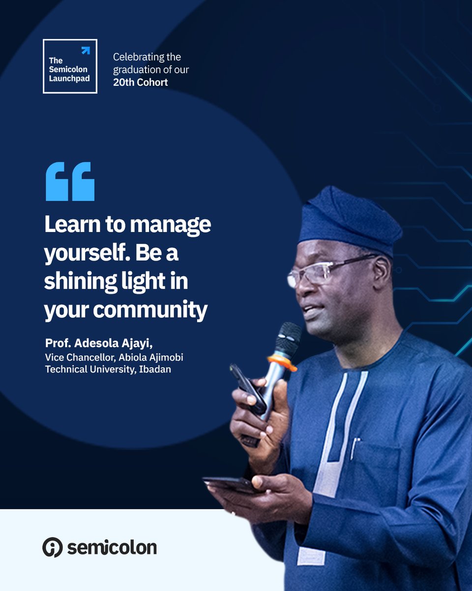 semicolonafrica's tweet image. At the 20th Semicolon Graduation Ceremony, Vice Chancellor Abiola Ajimobi reminded us that innovation isn’t just powerful, it’s transformational.

Be a light. Build boldly. Lead with purpose.

#SemicolonGraduation #TechU  #TechLeadership #FutureOfWork #SemicolonAfrica