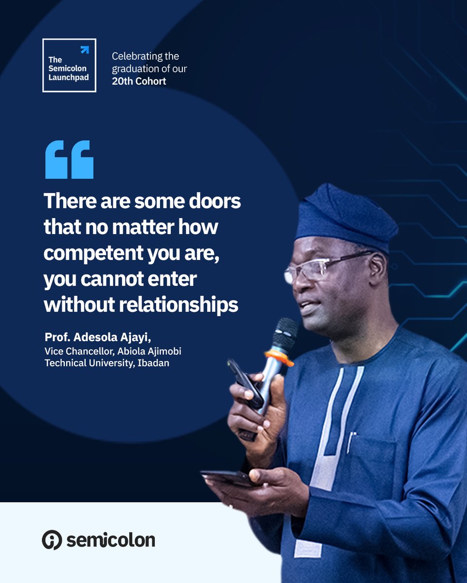 semicolonafrica's tweet image. At the 20th Semicolon Graduation Ceremony, Vice Chancellor Abiola Ajimobi reminded us that innovation isn’t just powerful, it’s transformational.

Be a light. Build boldly. Lead with purpose.

#SemicolonGraduation #TechU  #TechLeadership #FutureOfWork #SemicolonAfrica