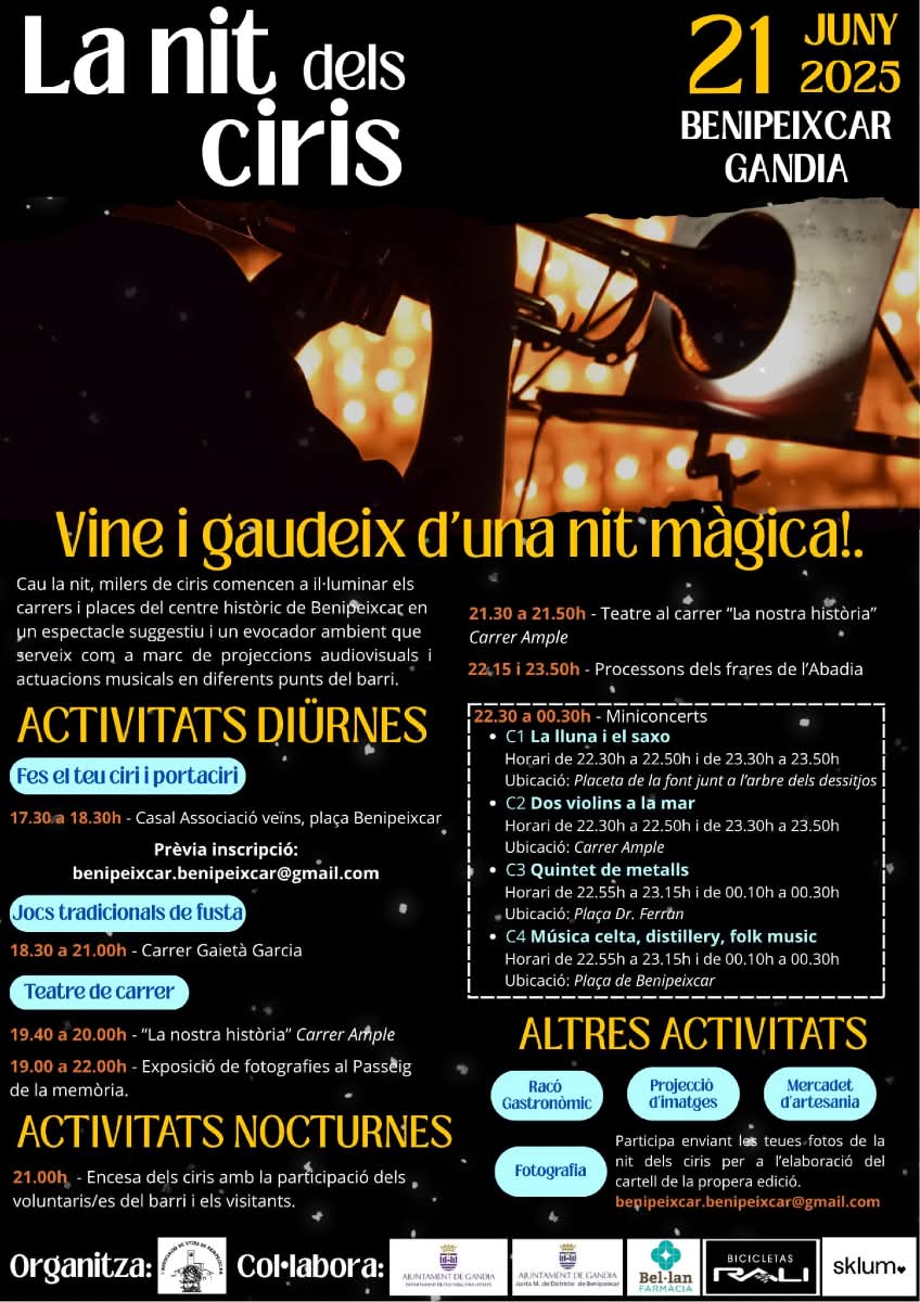 🌜🕯hui és "La nit dels ciris a Benipeixcar" i l'associació veïnal ens ha preparat moltíssimes activitats al voltant d'esta nit màgica 😍.