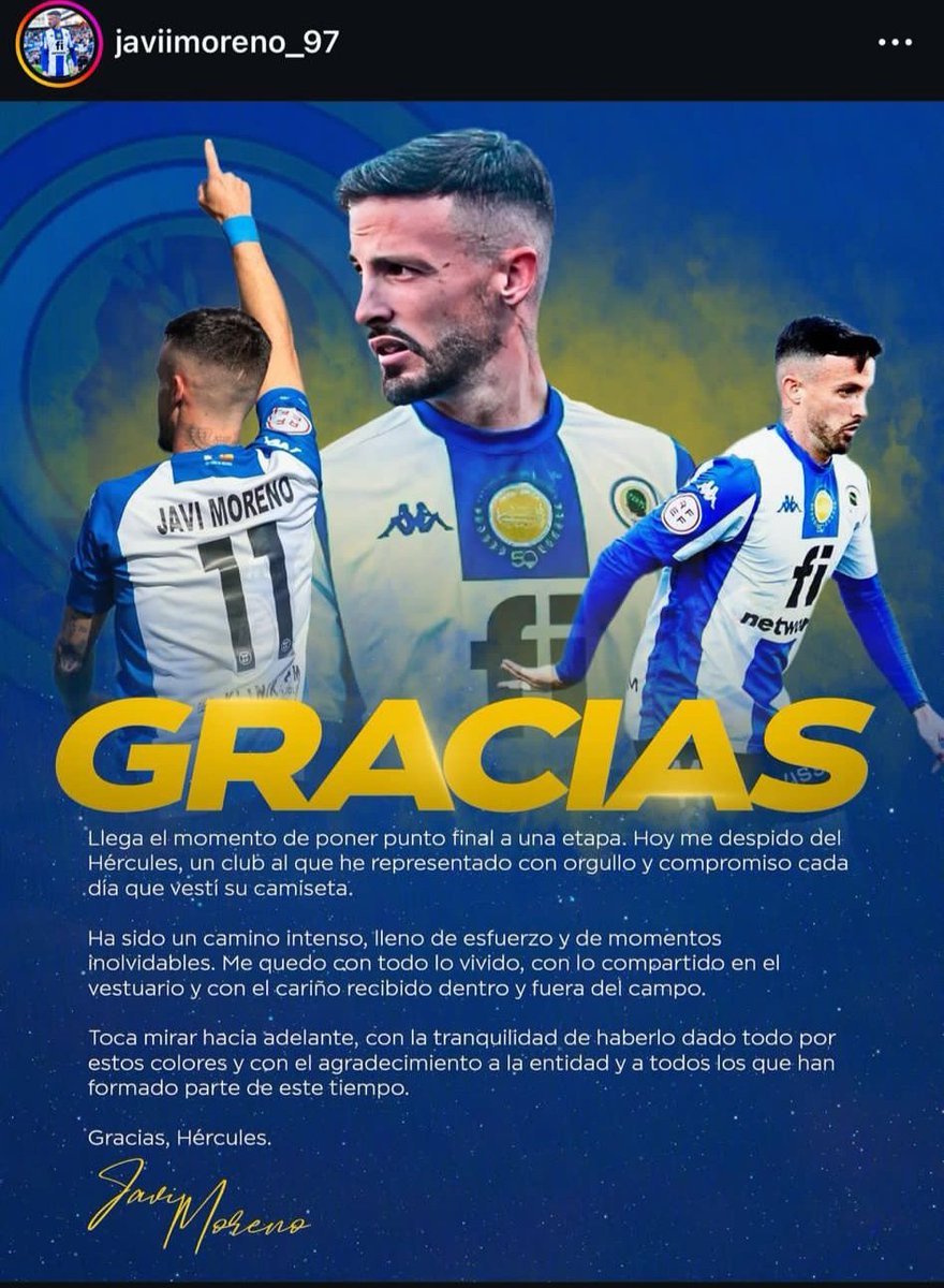 ℹ️ Javi Moreno se despide del <a href="/cfhercules/">Hércules CF 💙🤍💯</a>