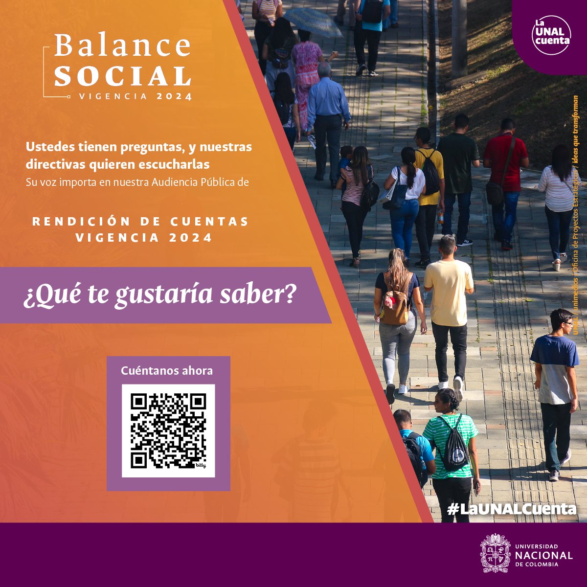 #LaUNALCuenta 🗣️ Tus preguntas abren el diálogo para trabajar por un mejor futuro en la UNAL. Participa en nuestra Audiencia Pública de Rendición de Cuentas - Vigencia 2024 y sigamos transformando la universidad que soñamos | Ingresa ya a ow.ly/IS6X50W5yZ1