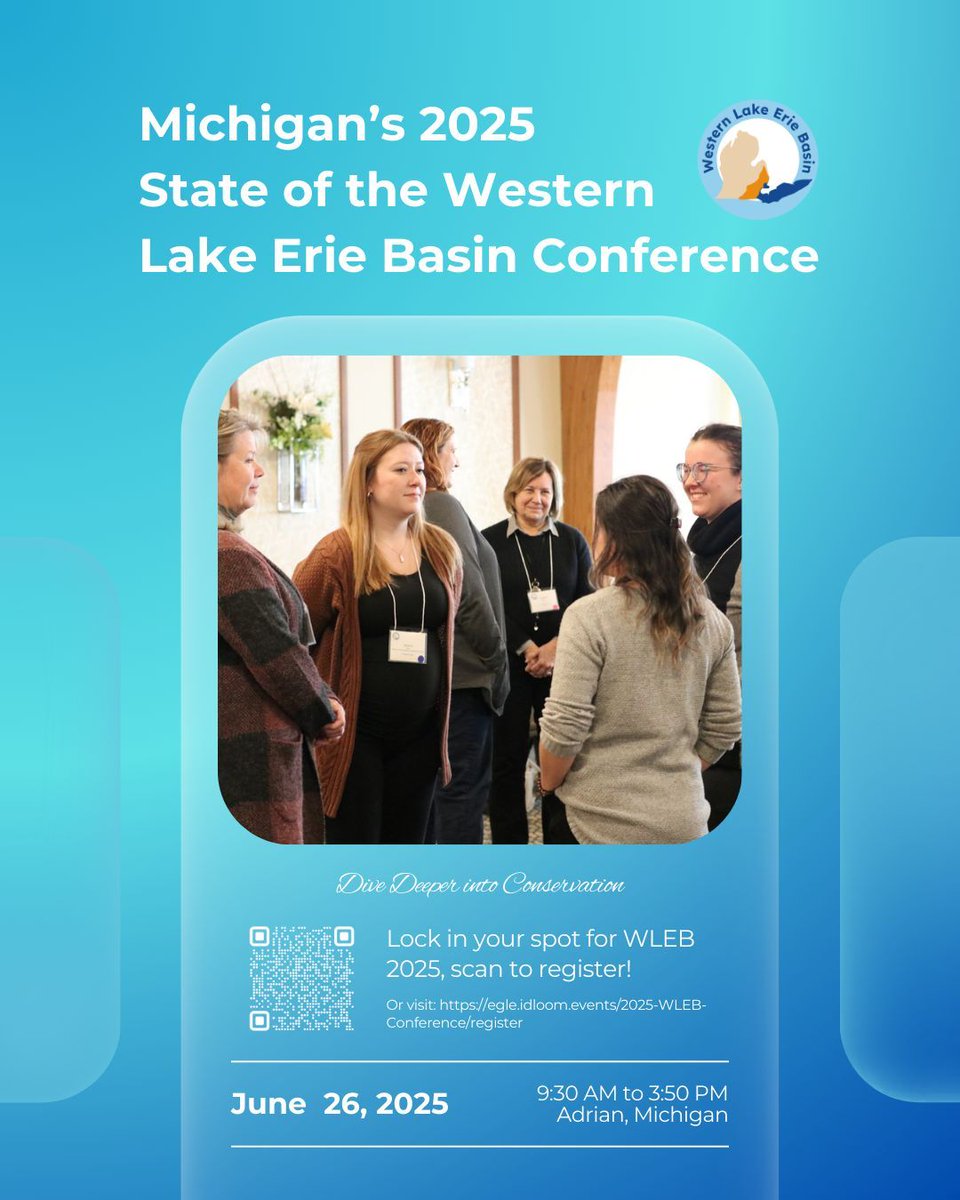 🚀📖 Push your learning further.

Session 2 choices:

🌿 Wetland engineering
🧪 Legacy phosphorus
💬 Behavior Change

What’s your passion?

👉 Register now at egle.idloom.events/2025-WLEB-Conf…! 

#WLEB2025 #LakeErieConservation