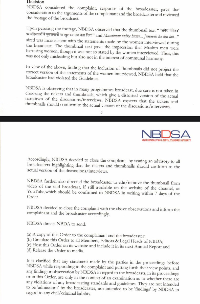 Live Law (@livelawindia) on Twitter photo NBDSA pulls up Times Now Navbharat for using communally misleading YouTube thumbnails in its reports about a mosque in Shimla.
NBDSA says the thumbnails of <a href="/TNNavbharat/">Times Now Navbharat</a> gave false and misleading impression about Muslim men. NBDSA asks the channel to remove such thumbnails. NBDSA pulls up Times Now Navbharat for using communally misleading YouTube thumbnails in its reports about a mosque in Shimla.
NBDSA says the thumbnails of <a href="/TNNavbharat/">Times Now Navbharat</a> gave false and misleading impression about Muslim men. NBDSA asks the channel to remove such thumbnails.
