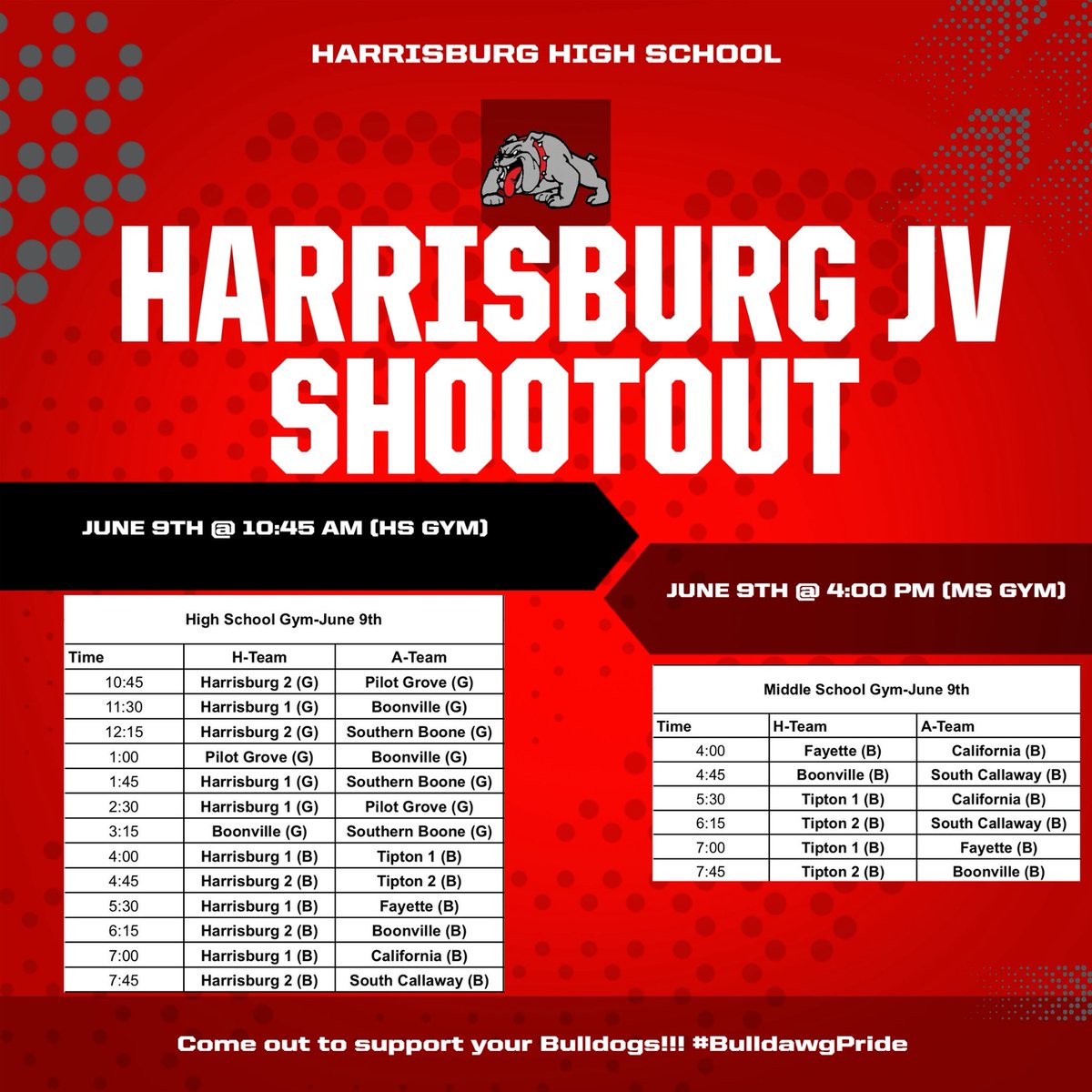Harrisburg Bulldogs (@harrisburgath) on Twitter photo Today is the Harrisburg JV Shootout at Harrisburg HS and MS. Checkout the Bulldogs today. #BulldawgPride <a href="/harrisburgr8/">Harrisburg R-8</a> <a href="/HburgBoosters/">Harrisburg Bulldogs Booster Club</a> <a href="/TheSteveCombs/">Steve Combs</a> <a href="/KFish415/">Kyle Fisher</a> <a href="/Vdebs15/">Vince Debenito</a> <a href="/CoachAckman/">Chris Ackman</a> <a href="/CoachHunziker/">Jaryt Hunziker</a> Today is the Harrisburg JV Shootout at Harrisburg HS and MS. Checkout the Bulldogs today. #BulldawgPride <a href="/harrisburgr8/">Harrisburg R-8</a> <a href="/HburgBoosters/">Harrisburg Bulldogs Booster Club</a> <a href="/TheSteveCombs/">Steve Combs</a> <a href="/KFish415/">Kyle Fisher</a> <a href="/Vdebs15/">Vince Debenito</a> <a href="/CoachAckman/">Chris Ackman</a> <a href="/CoachHunziker/">Jaryt Hunziker</a>