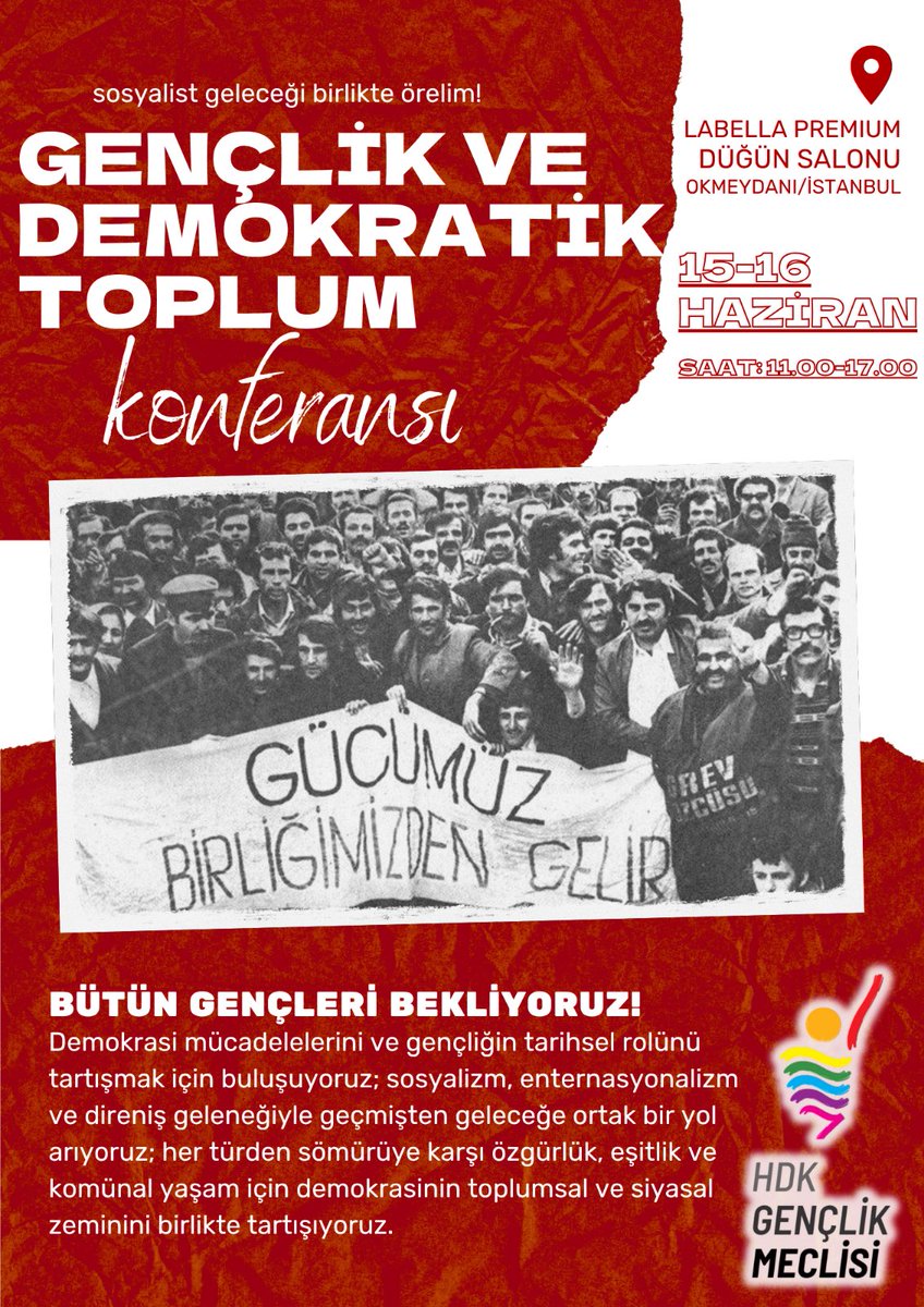 Gençlik olarak, demokrasi ve sosyalizm mücadelesi veren gelenek ve örgütlerle bugün tekrardan demokratik bir toplumu nasıl hep birlikte inşa edebileceğimizi tartışacağımız “Gençlik ve Demokratik Toplum Konferansımıza” tüm genç arkadaşlarımızı bekliyoruz!