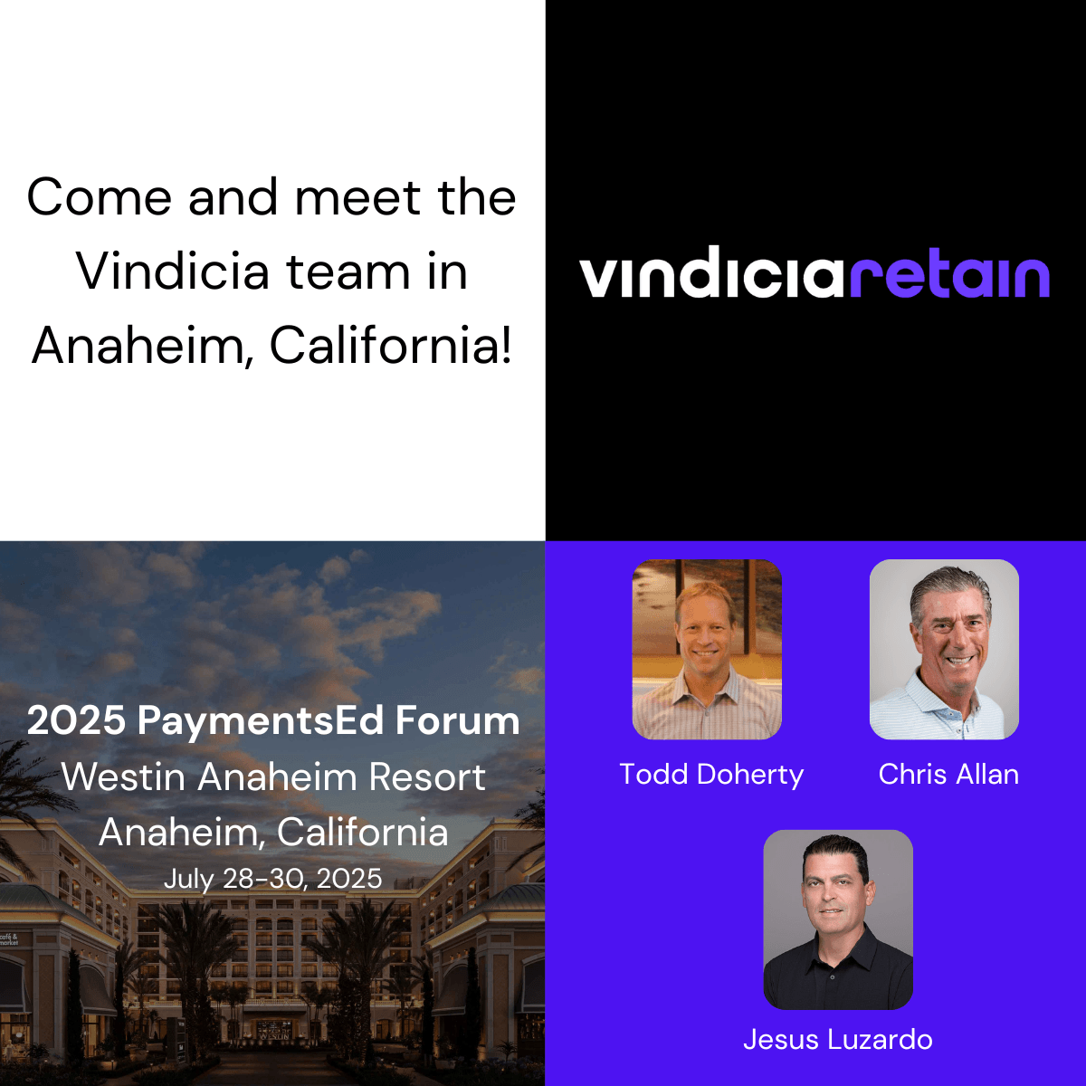 🚨 We’re excited to attend <a href="/PaymentsEd/">Payments Ed</a> Forum 2025!
Join #Vindicia’s Jesus Luzardo, Chris Allan &amp; Todd Doherty in Anaheim, July 28–30.
Let’s talk about failed recurring payments — and how #VindiciaRetain helps recover them.
🔗 Register: paymentsed.org/2025-annual-fo…
#FinTech #Payments