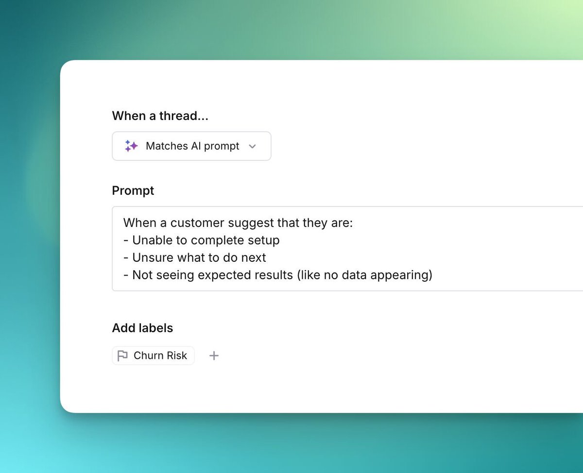 simonrohrbach's tweet image. We just shipped AI prompt matching in Plain. It’s incredibly simple, but super powerful. You just describe a rule in plain language (like “if a customer sounds frustrated”) and Plain takes care of the rest. If a thread matches the rule, it triggers the action you’ve set.
Super…
