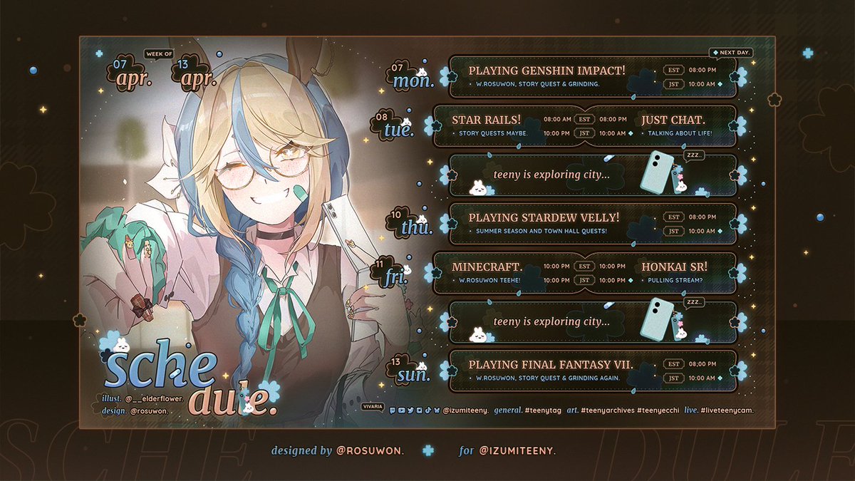 【 Schedule template 】  
✼  for : @.izumiteeny     

Had alot of fun creating such a cute themed schedule, thank you teeny! 🐇