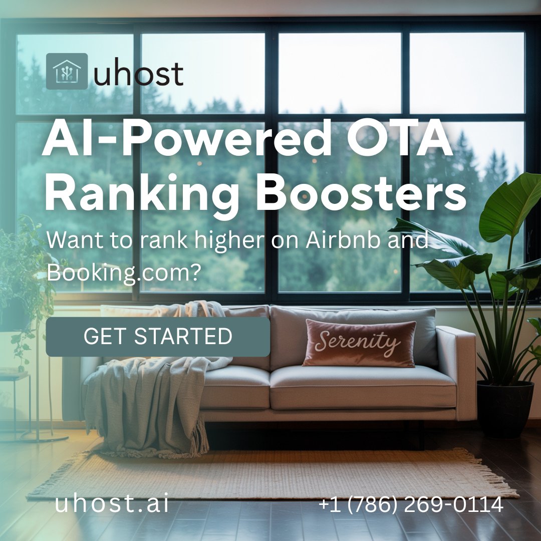 Uhost_ai's tweet image. 🔎 AI-Powered OTA Ranking Boosters

 Want to rank higher on Airbnb and Booking.com? 

UHost tweaks listing elements based on OTA algorithm trends.

 🔑 Visibility that converts.

 #OTARank #AlgorithmBoost #SmartListing #UhostAI