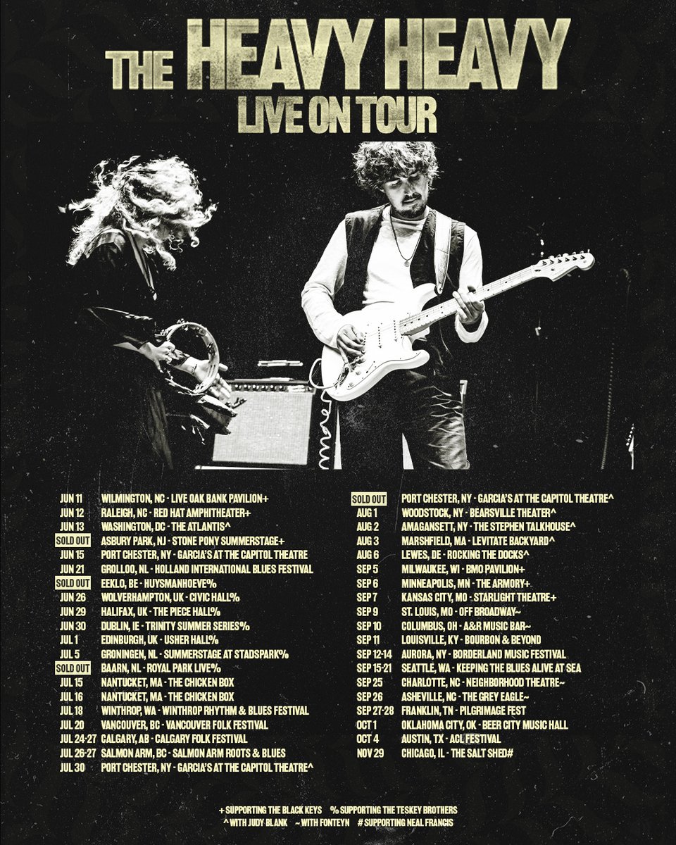 The Heavy Heavy (@theheavyheavyuk) on Twitter photo Our second week of tour starts on Wednesday in Wilmington, NC with <a href="/theblackkeys/">The Black Keys</a>. Plus, we've added a third show at <a href="/GarciasAtTheCap/">Garcia's at The Capβ‘οΈπΉπ</a> on Jun 15th - grab your tickets now and we'll see you soon! π 10atoms.com/THHtour
πΈ <a href="/thesadpunk_/">Skylar ππ»</a>
π¨ Will Turner Our second week of tour starts on Wednesday in Wilmington, NC with <a href="/theblackkeys/">The Black Keys</a>. Plus, we've added a third show at <a href="/GarciasAtTheCap/">Garcia's at The Capβ‘οΈπΉπ</a> on Jun 15th - grab your tickets now and we'll see you soon! π 10atoms.com/THHtour
πΈ <a href="/thesadpunk_/">Skylar ππ»</a>
π¨ Will Turner