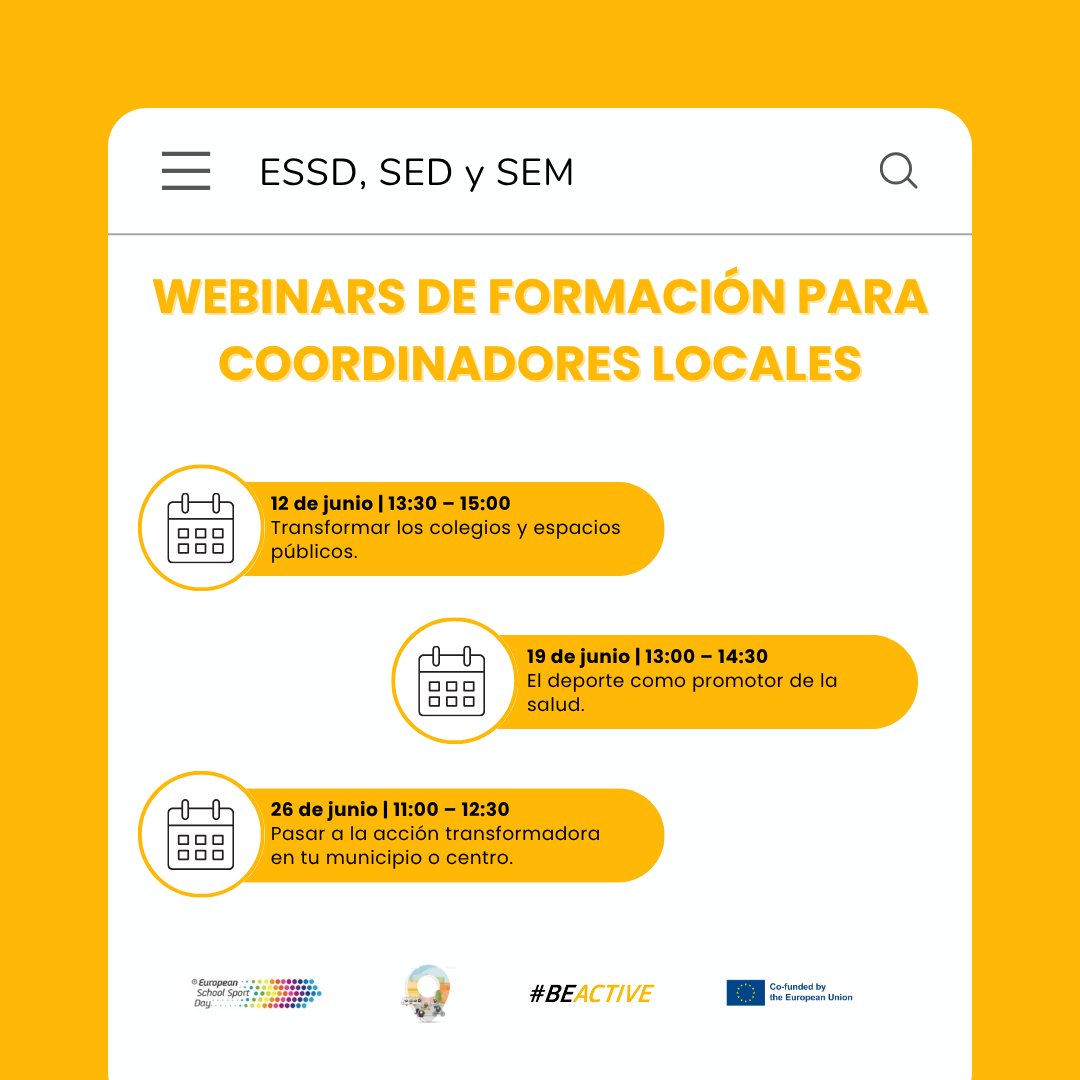🗣️¡Este junio tenemos tres citas!

No te las pierdas. Inscríbete aquí: docs.google.com/forms/d/e/1FAI…

#BeActive #SemanaEuropeaDelDeporte #EuropeanWeekofSport #MobilityWeek #BeActive #ESSD #SeActivo