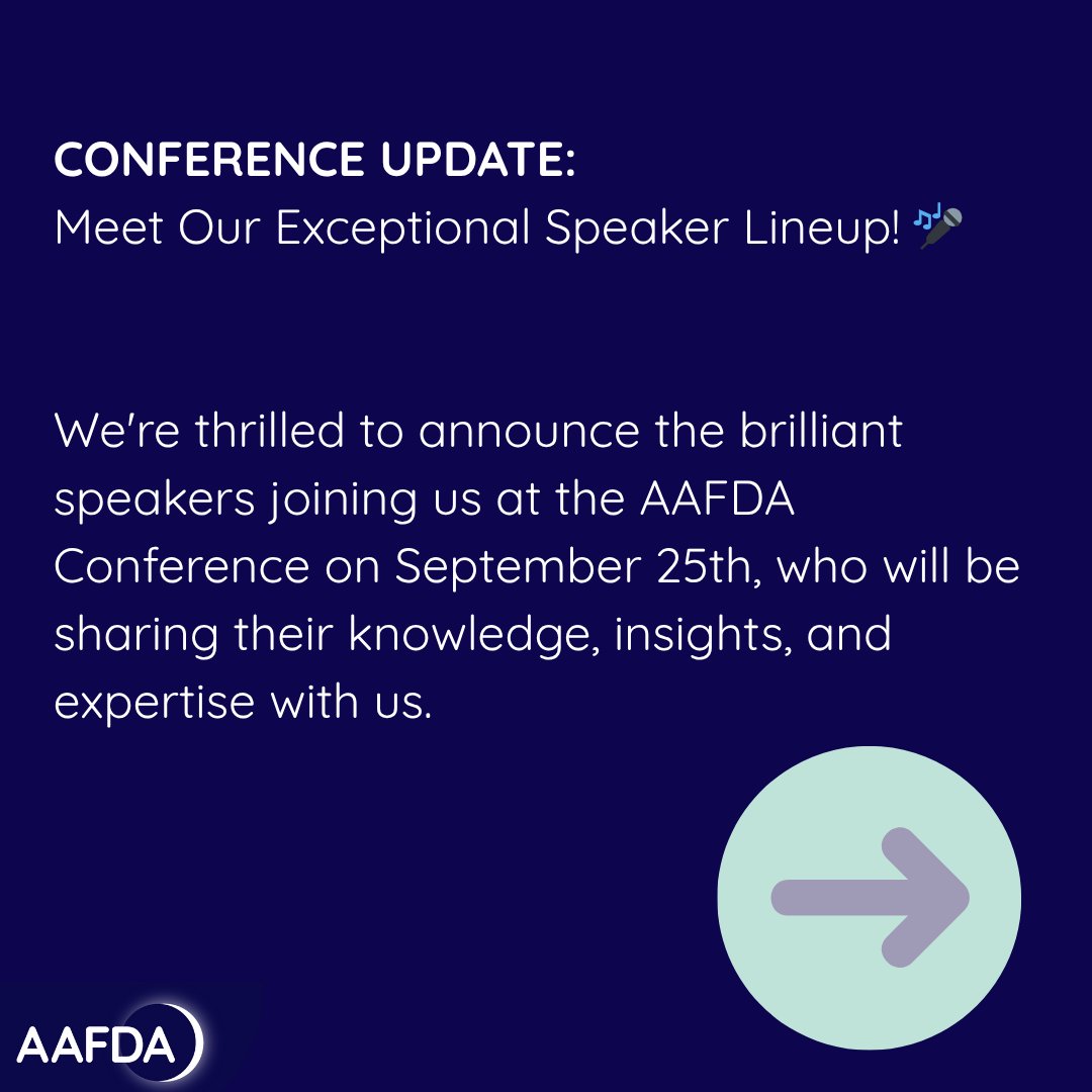 AAFDA6's tweet image. We're thrilled to announce the speakers joining us at our conference on 25 Sept. Book now at tickettailor.com/events/aafda/1…