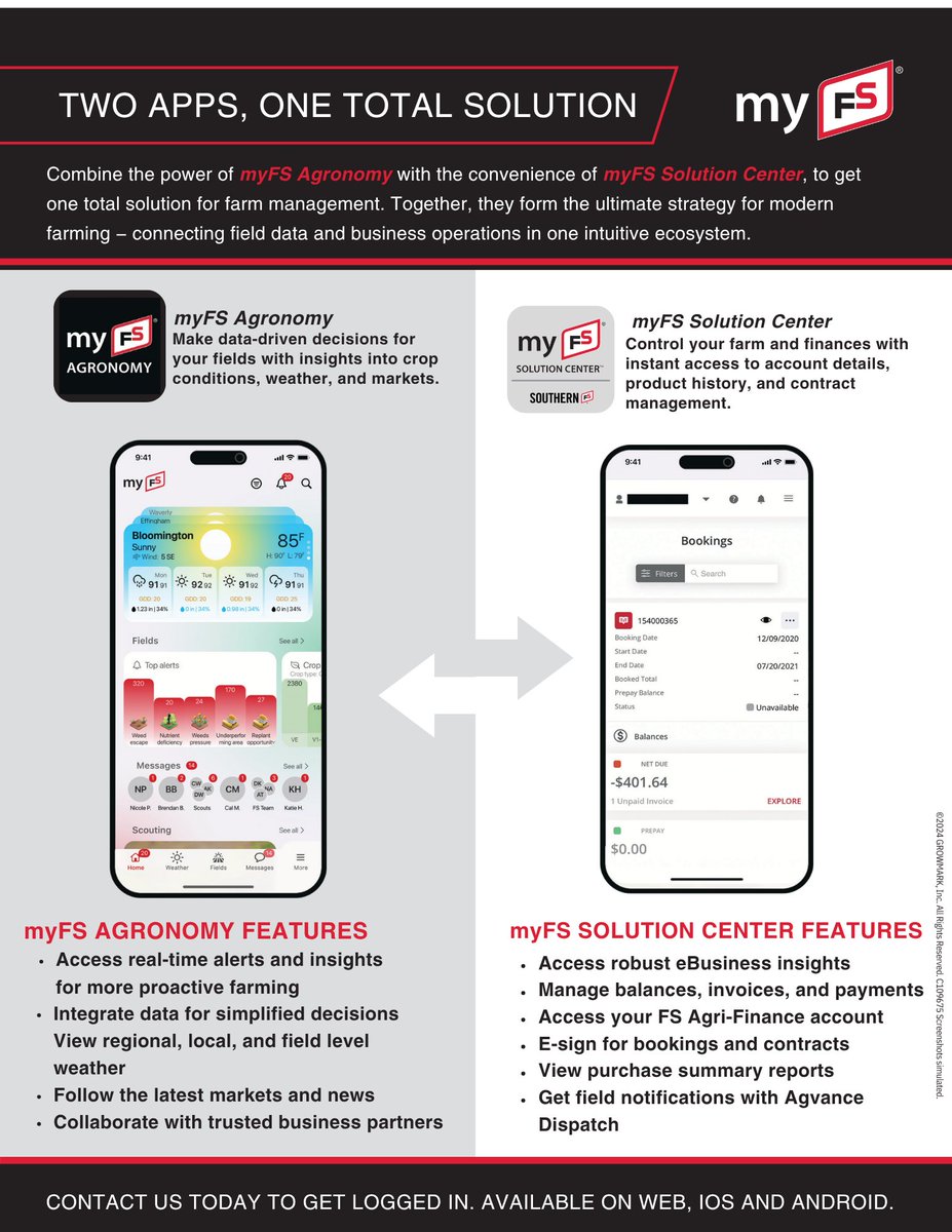 🌾 From field to finance, we can help with that!
Manage your farm smarter with myFS Agronomy + the myFS Solution Center:
✅ Real-time crop insights
✅ Easy access to accounts &amp; contracts
✅ Local alerts &amp; advisor support
📲 DM us to get started!