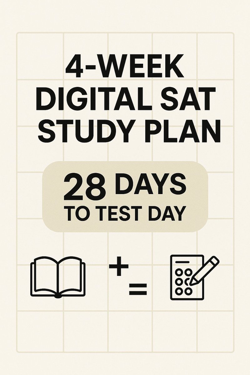 eduavenuesLLC's tweet photo. You’ve got 4 weeks to prep for the digital SAT.
No fluff. No wasted time.
Here’s a battle-tested 4-week plan to level up your score 👇
#sat #dsat #college #admissions https://t.co/SxTSGBABnD