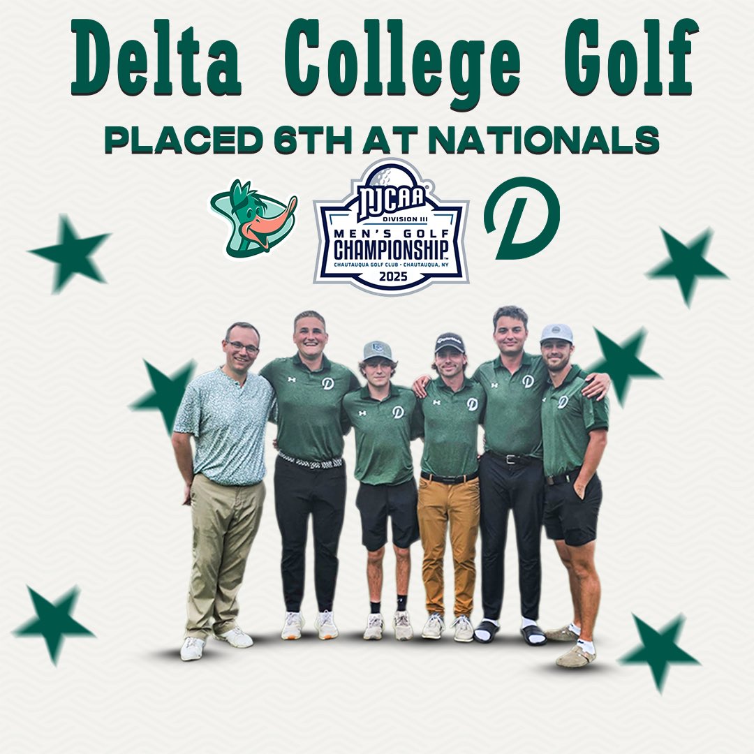 Congratulations to our Men’s Golf team as they finished 6th in the nation!!⛳️🏆

Read about their finish at the NJCAA Division III Men’s Golf National Tournament, on our website using the link below!🦆

#DCAthletics #GoDelta 🟢⚪️

deltapioneers.com/sports/mgolf/2…