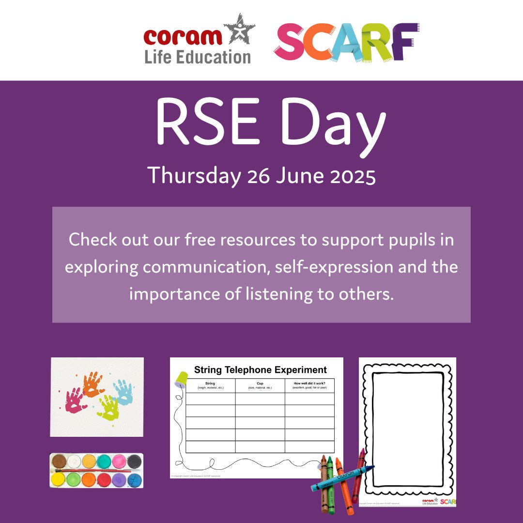 Celebrate RSE Day with free SCARF resources for Early Years, KS1, KS2, and whole-school. This year’s theme is Communicate. 

View our resources here: coramlifeeducation.org.uk/rse-day-resour…

#RSEday #RSE #SCARF