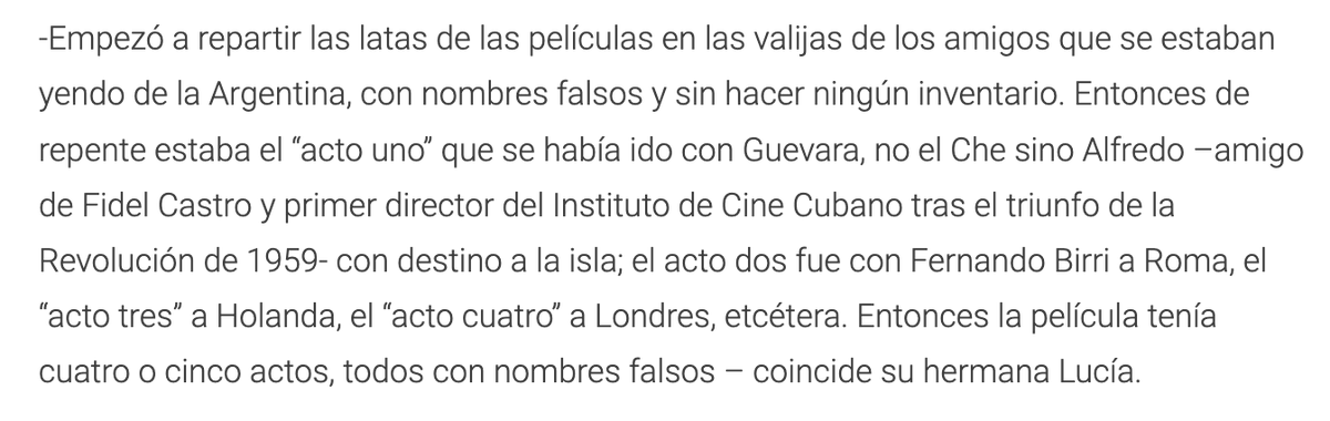 Con el golpe de 1976, Jorge Cedrón no solo proyectaba la pelicula en festivales internacionales para preservarla, si no que comenzó a repartir las latas de la pelicula a amigos que se exiliaban de Argentina, con nombres falsos y sin hacerles inventario +