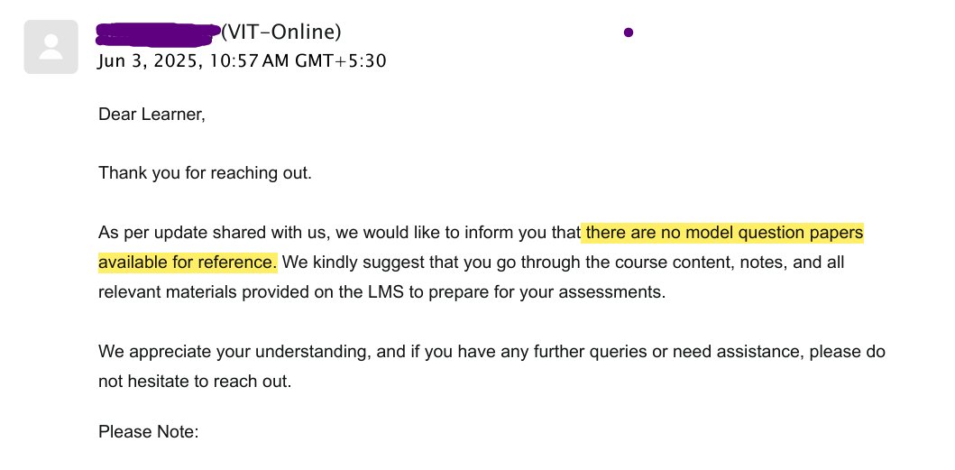 Agam | ਅਗਮ (@agam001_) on Twitter photo 🧵(1/n) <a href="/VIT_univ/">VIT University</a>
Dear #VITVellore, we request the provision of sample question papers for the 2nd sem #VITonline #mca program. The question paper pattern is crucial for effective preparation, especially for challenging subjects like statistics, AI, data science.. contd... 🧵(1/n) <a href="/VIT_univ/">VIT University</a>
Dear #VITVellore, we request the provision of sample question papers for the 2nd sem #VITonline #mca program. The question paper pattern is crucial for effective preparation, especially for challenging subjects like statistics, AI, data science.. contd...