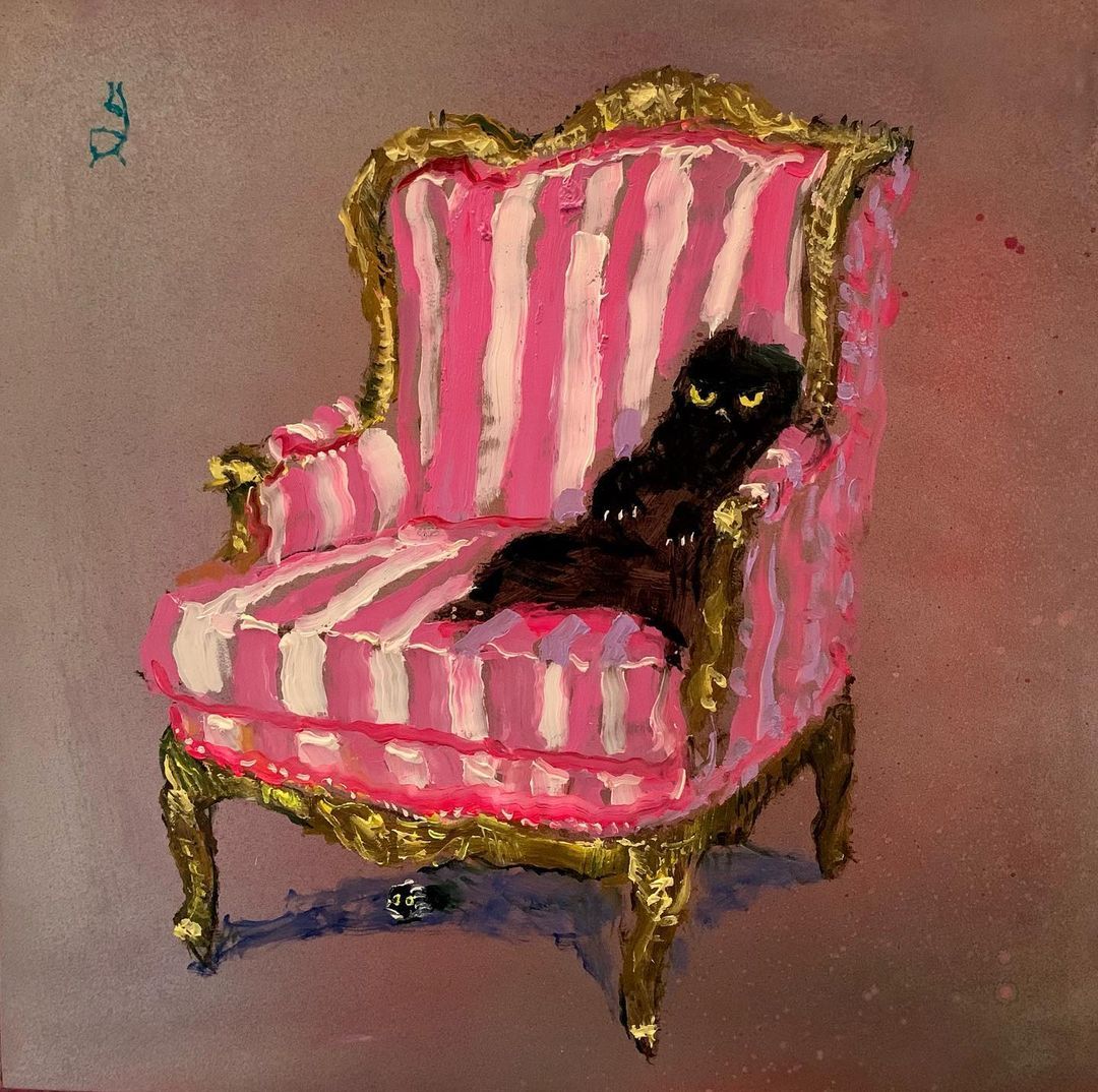 "Satan Taking a Break from Hate Crimes" by Vanessa Stockard (Australian, b. 1975), oil on canvas, 2022.