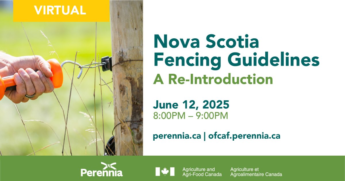 Perennia (@nsperennia) on Twitter photo Did you know Nova Scotia has a Fencing Guideline Document that was developed in 2013? We are taking an evening to re-introduce these fencing guidelines and answer any fencing questions you may have.
Register today: perennia.ca/eventer/nova-s…
#OFCAF_NSNL #CdnAg <a href="/AAFC_Canada/">AAFC Canada</a> Did you know Nova Scotia has a Fencing Guideline Document that was developed in 2013? We are taking an evening to re-introduce these fencing guidelines and answer any fencing questions you may have.
Register today: perennia.ca/eventer/nova-s…
#OFCAF_NSNL #CdnAg <a href="/AAFC_Canada/">AAFC Canada</a>