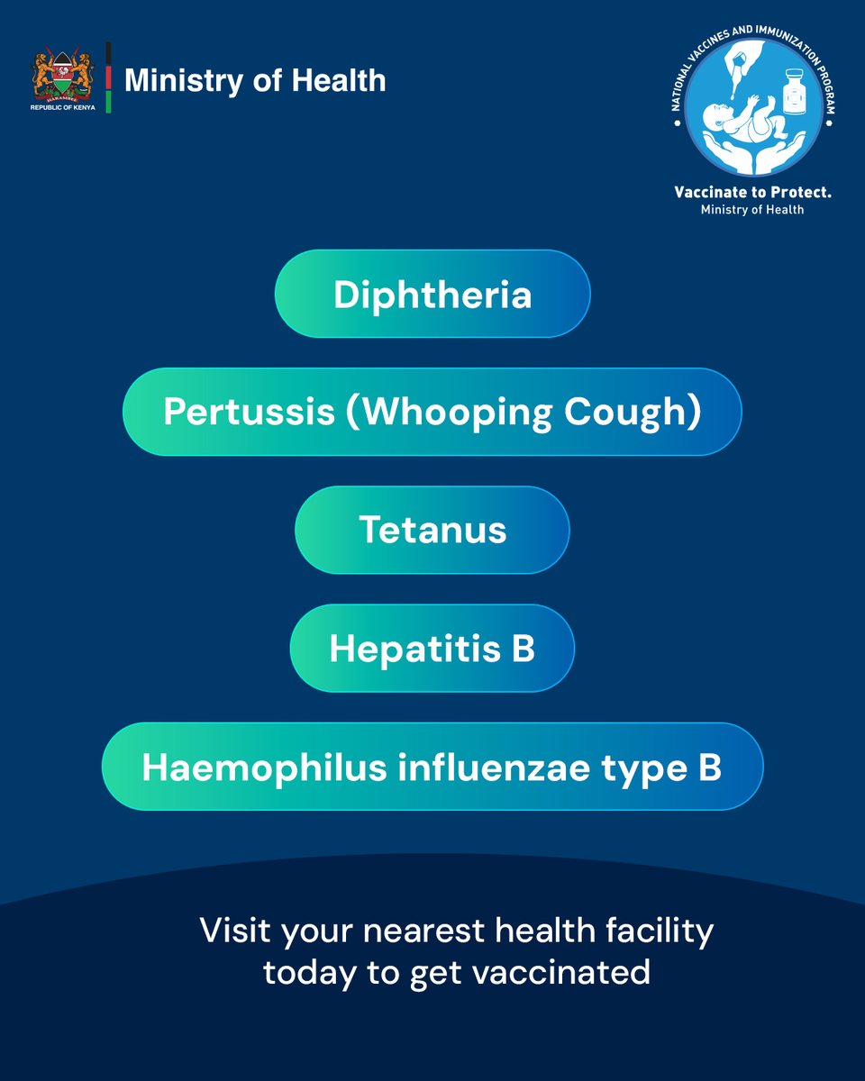 Did you know the pentavalent vaccine protects against 5 deadly diseases: Diphtheria, Tetanus, Pertussis, Hepatitis B, and Haemophilus Influenzae Type B (Hib). The vaccine is recommended for children at 6, 10, and 14 weeks.