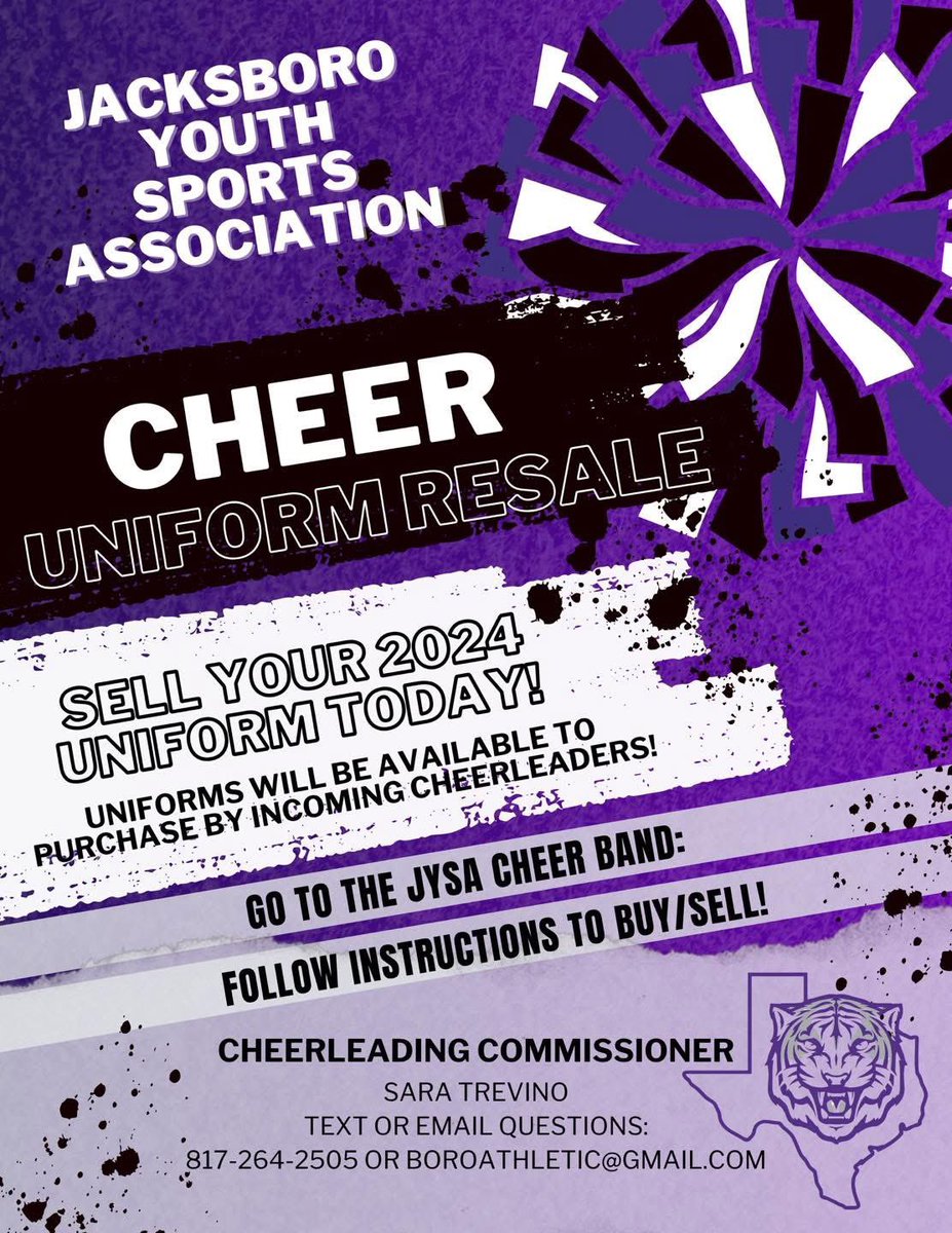 JYSASPORTS's tweet image. 📣 JYSA Cheer Registration is OPEN! 📣
Flag (K–2nd) & Tackle (3rd–6th) Cheer 🐅
📅 May 30–July 1
💵 $100/$75
👉 Sign up: form.jotform.com/231866281326055
📞 Sara Trevino: 817-264-2505 | boroathletic@gmail.com
#JYSA #YouthCheer #TigerPride #JacksboroSports #FallFootball2025