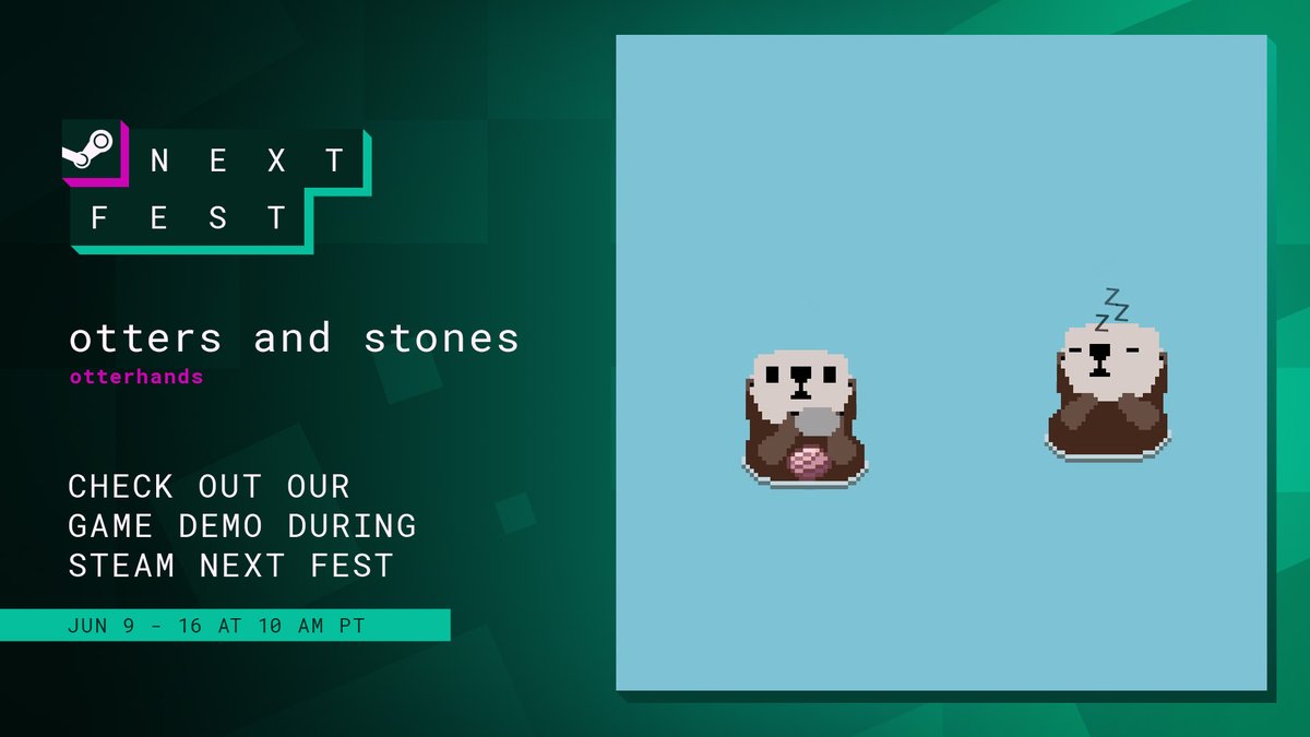 𝐨𝐭𝐭𝐞𝐫𝐬 𝐚𝐧𝐝 𝐬𝐭𝐨𝐧𝐞𝐬 is part of this #SteamNextFest 🦦

You can play the demo right now! 🦦 🗻

store.steampowered.com/app/3506060/ot…

#solodev #indiedev #indiegame #cozy #clicker #ottersandstones