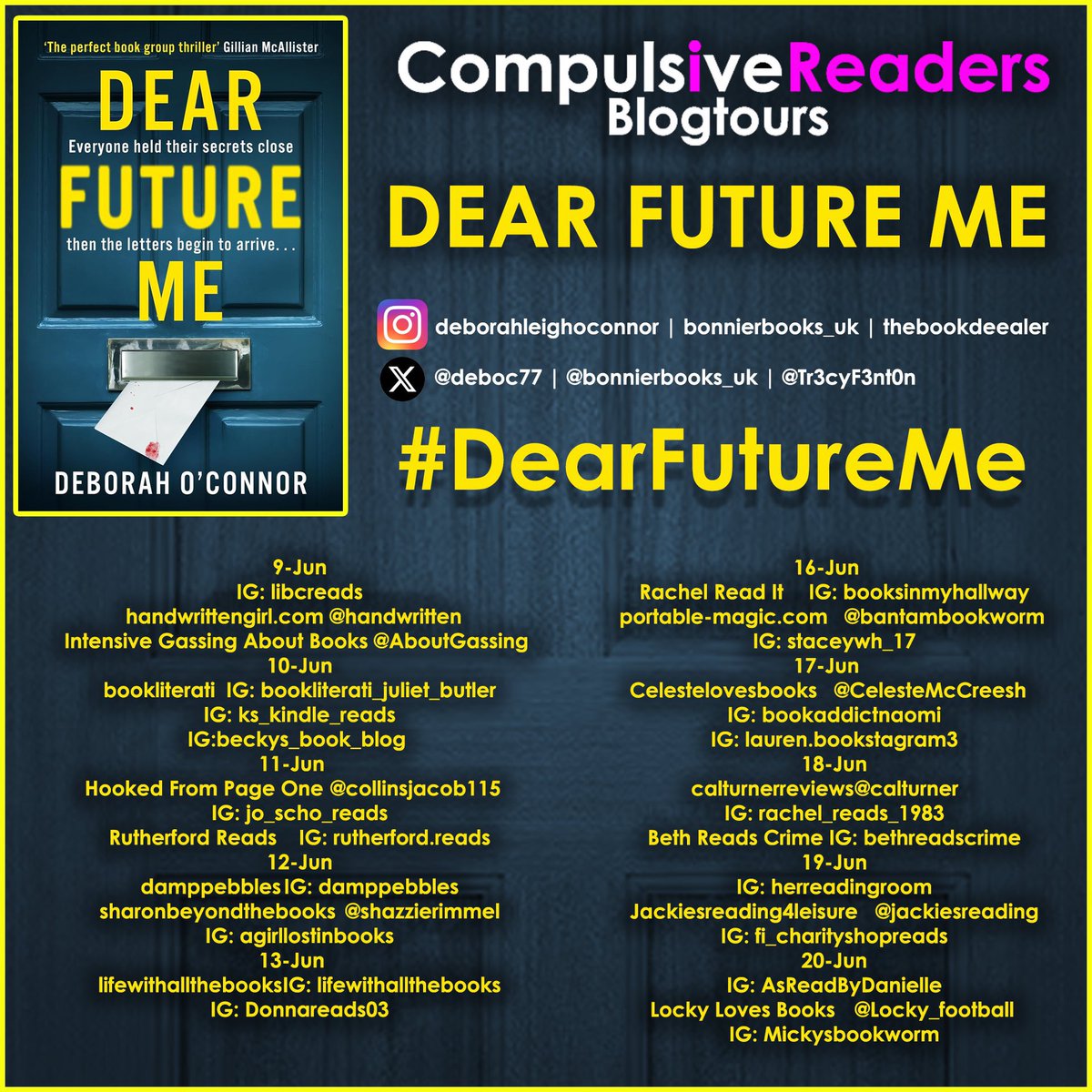 ‘Dear Future Me’ by <a href="/bonnierbooks_uk/">Bonnier Books UK</a> author #DeborahOConnor
is a fast paced thriller about the  consequences of the past and how they can come back to haunt you. 
#blogtour for #DearFutureMe 
<a href="/Tr4cyF3nt0n/">Tracy Fenton</a>

handwrittengirl.com/book-reviews/d…