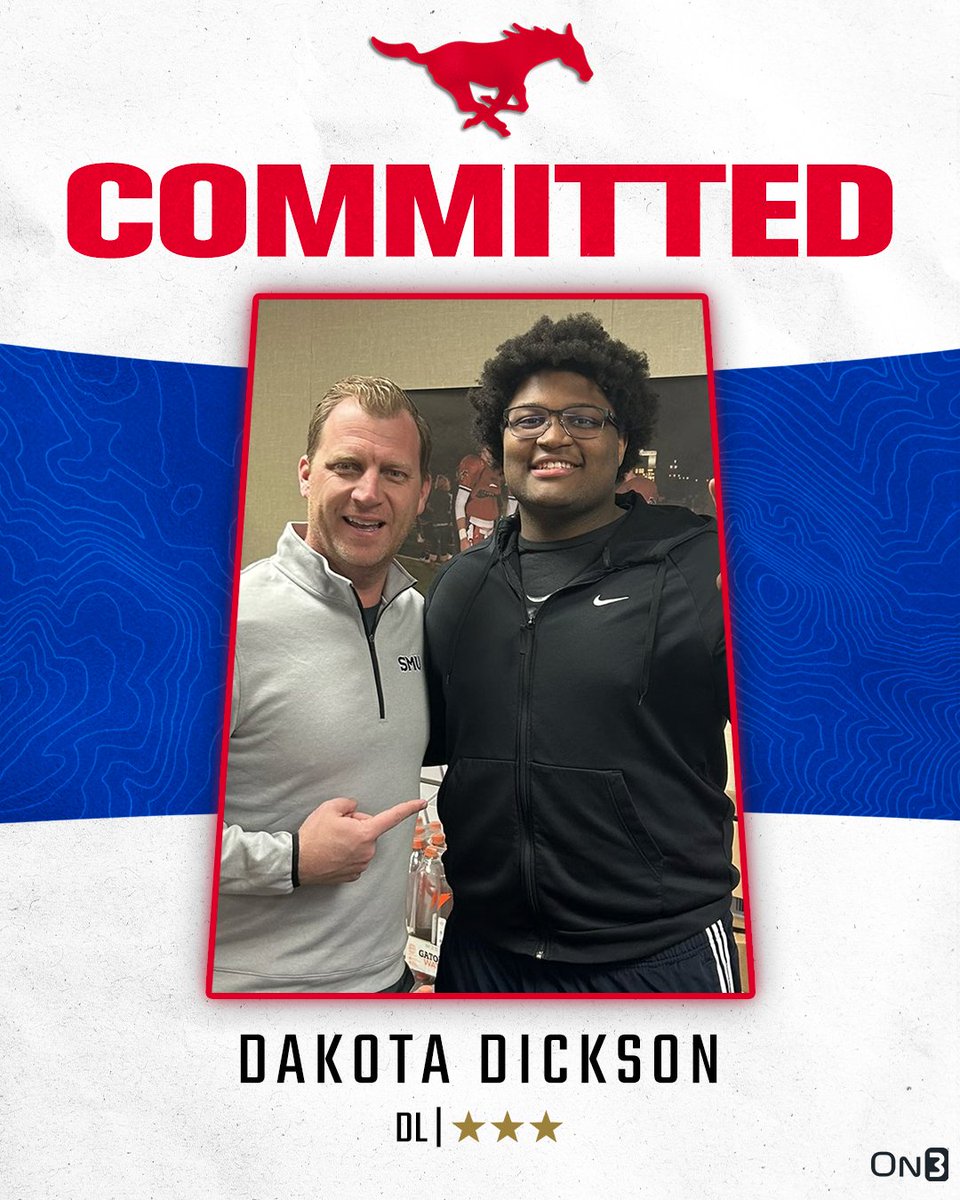 BREAKING: Danville (Calif.) Monte Vista DT Dakota Dickson commits to SMU over Cal, Washington and others.

on3.com/teams/smu-must…