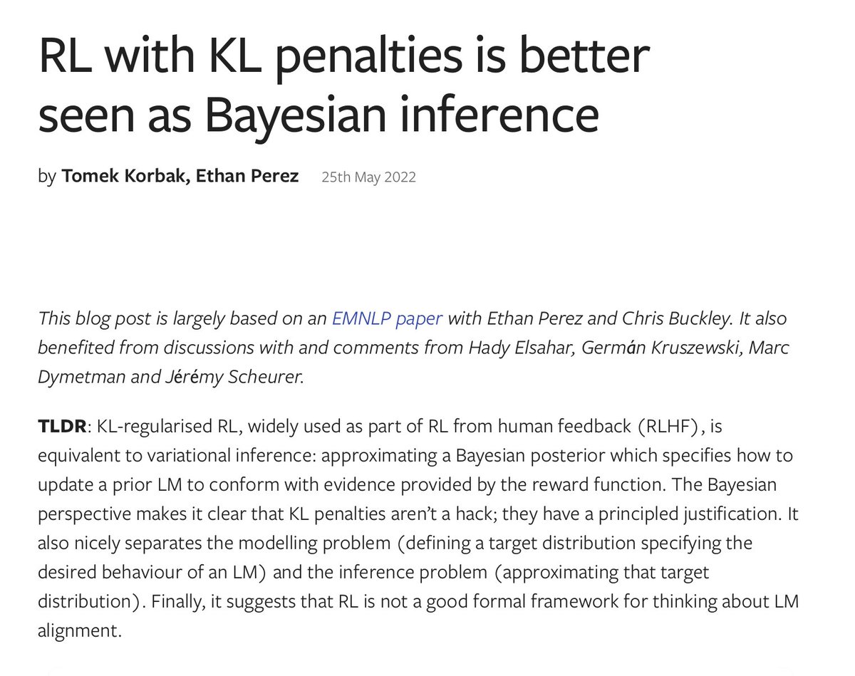 RL with KL penalties is better seen as Bayesian inference