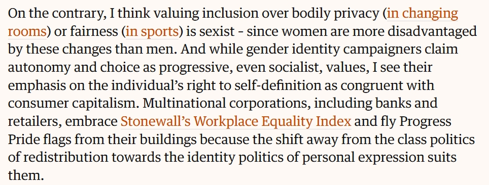 An excellent observation from <a href="/SusannaRustin/">Susanna Rustin</a> in this article. There's nothing socialist about abandoning class analysis in favour of pursuing hyper individualism.
  
<a href="/pb4p/">People Before Profit</a> <a href="/SocDems/">Social Democrats</a> <a href="/SocDemsDBN/">SocDems Dublin Bay North</a> <a href="/labour/">The Labour Party Ireland</a> <a href="/sinnfeinireland/">Sinn Féin</a>
