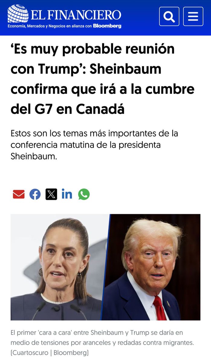 Celebro que la presidenta <a href="/Claudiashein/">Claudia Sheinbaum Pardo</a> confirme su asistencia al G7.

México debe recuperar su influencia en foros globales. Somos uno de los países más abiertos al comercio exterior.  Es de nuestro interés como país influir en el nuevo rumbo del multilateralismo comercial.

A