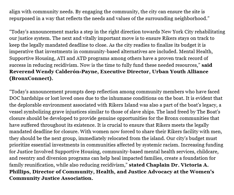 Freedom Agenda (@freedomagendany) on Twitter photo 📣STATEMENT from the Campaign to Close Rikers
Closing the Boat is a step in right direction, and a victory for all of the people who suffered its harms and fought for its closure. Now, <a href="/NYCMayor/">Mayor Eric Adams</a> must take action to #CloseRikers. 📣STATEMENT from the Campaign to Close Rikers
Closing the Boat is a step in right direction, and a victory for all of the people who suffered its harms and fought for its closure. Now, <a href="/NYCMayor/">Mayor Eric Adams</a> must take action to #CloseRikers.