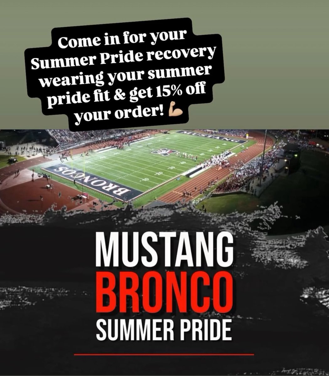 Rush Bowls - Mustang (@rushbowlsok) on Twitter photo Come in for your Summer Pride recovery!! Simply come in after workout sporting your Summer Pride fit and receive 15% off your order! 💪🏼
<a href="/MHSBroncoSports/">MHS Bronco Sports</a> <a href="/1BroncoFootball/">Mustang Football</a> Come in for your Summer Pride recovery!! Simply come in after workout sporting your Summer Pride fit and receive 15% off your order! 💪🏼
<a href="/MHSBroncoSports/">MHS Bronco Sports</a> <a href="/1BroncoFootball/">Mustang Football</a>