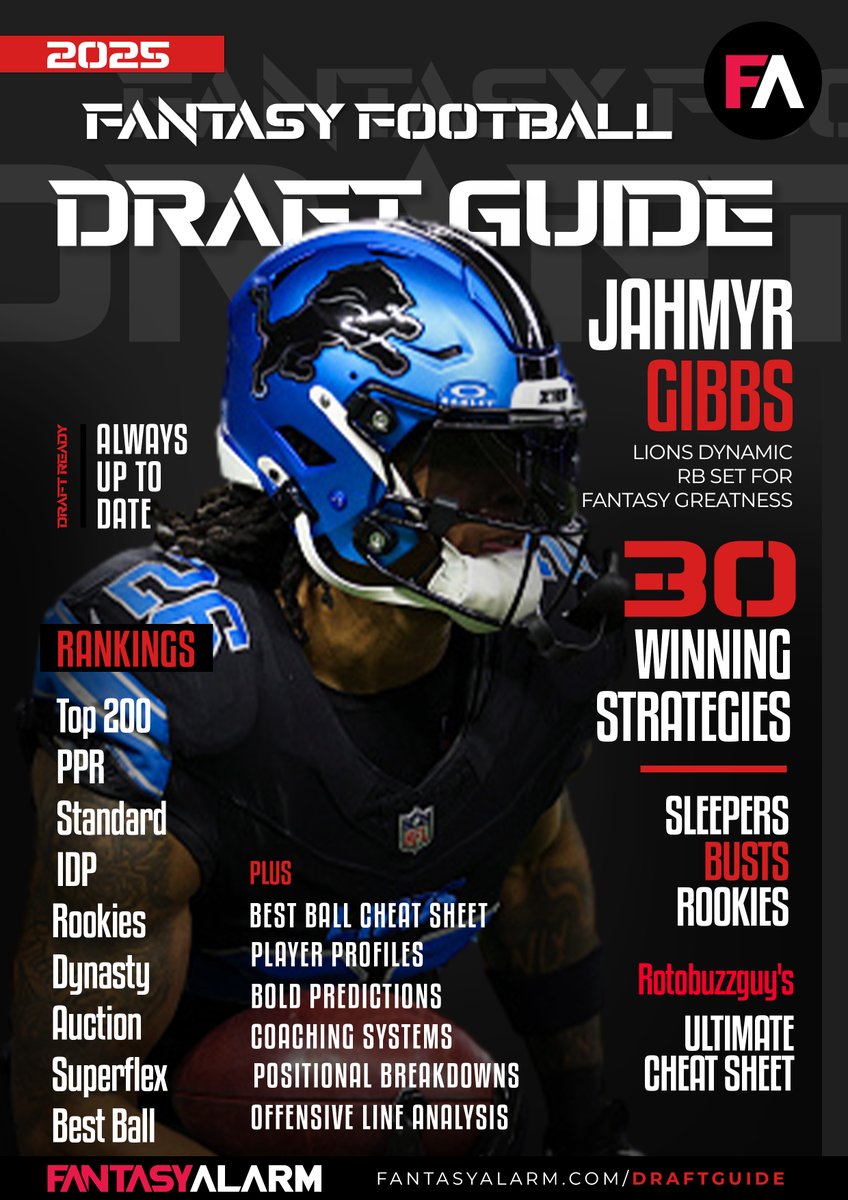 Howard Bender (@rotobuzzguy) on Twitter photo It's heeeeeeeeeeeeeere!!!!!!!!!!
Get your copy of the <a href="/FantasyAlarm/">Fantasy Alarm</a> 2025 #FantasyFootball Draft Guide and dominate the #NFL season!
Everything you could possibly want and need....and more!
fantasyalarm.com/nfldraftguide It's heeeeeeeeeeeeeere!!!!!!!!!!
Get your copy of the <a href="/FantasyAlarm/">Fantasy Alarm</a> 2025 #FantasyFootball Draft Guide and dominate the #NFL season!
Everything you could possibly want and need....and more!
fantasyalarm.com/nfldraftguide