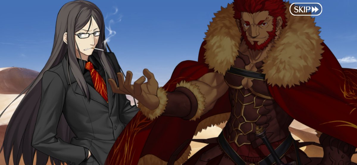 우로부치 "이스칸다르가 웨이버를 눈여겨 보긴 하지만 사실 운명적인 부하는 웨이버 뿐만이 아니고 엄청 많이 있어서 웨이버가 아주 특별한건 아냐"
산다 "그치만 이스칸다르는 웨이버와 재회하면 전차에 태워줄거고 둘은 운명이야"