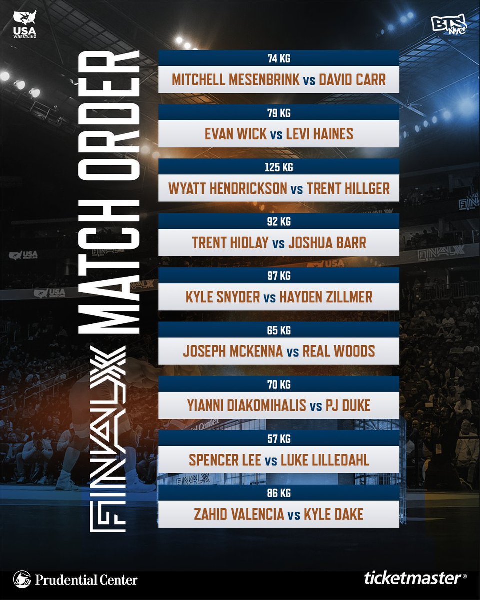 Beat the Streets Wrestling (@beatthestreets) on Twitter photo Full men’s freestyle match order for the #BeatTheStreets Annual Benefit, #FinalX!
🗓️ Saturday, June 14
🏟️ <a href="/prucenter/">Prudential Center</a>
🎟️ #linkinbio
<a href="/USAWrestling/">USA Wrestling</a> #Wrestling #finalx2025 #freestylewrestling #PruCenter Full men’s freestyle match order for the #BeatTheStreets Annual Benefit, #FinalX!
🗓️ Saturday, June 14
🏟️ <a href="/prucenter/">Prudential Center</a>
🎟️ #linkinbio
<a href="/USAWrestling/">USA Wrestling</a> #Wrestling #finalx2025 #freestylewrestling #PruCenter