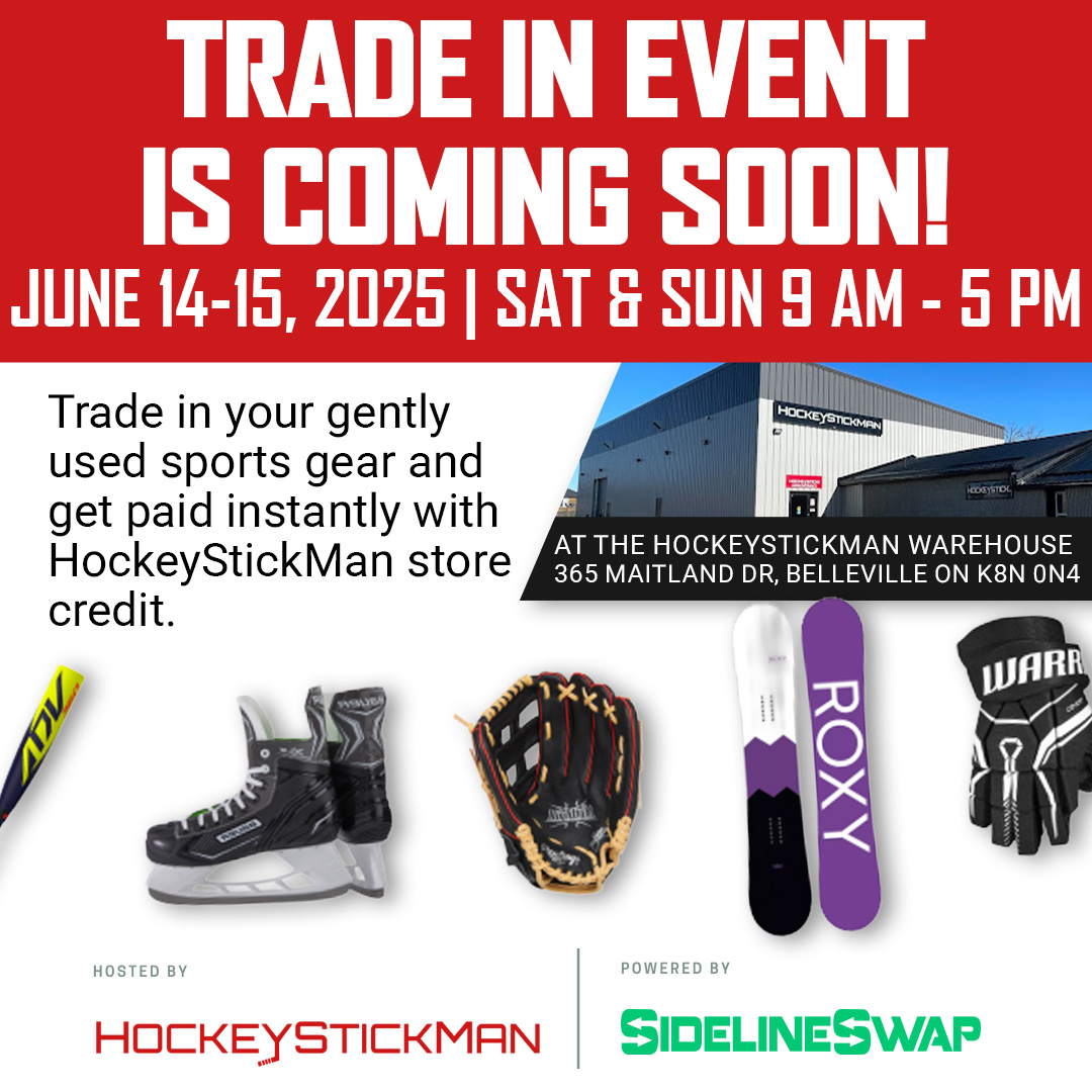 HockeyStickMan's tweet image. The Trade-in Trade-up event is coming to Belleville, this weekend only!

Upgrade to new gear and save, only at the HockeyStickMan Warehouse. 

#TradeIn #SideLineSwap #HockeyStickMan