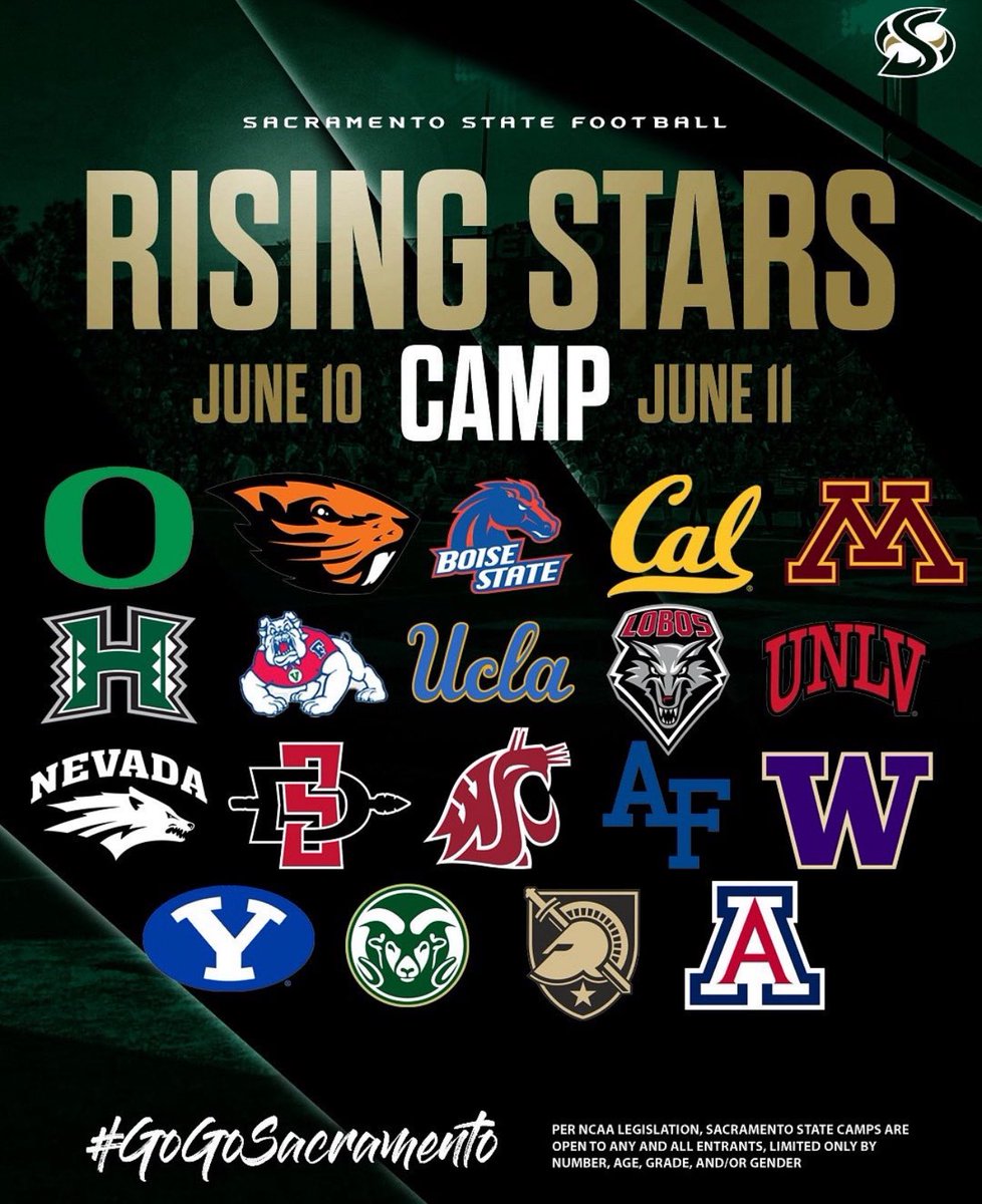 I will be attending the <a href="/SacHornetsFB/">Sac State Football</a> camp June 10th‼️