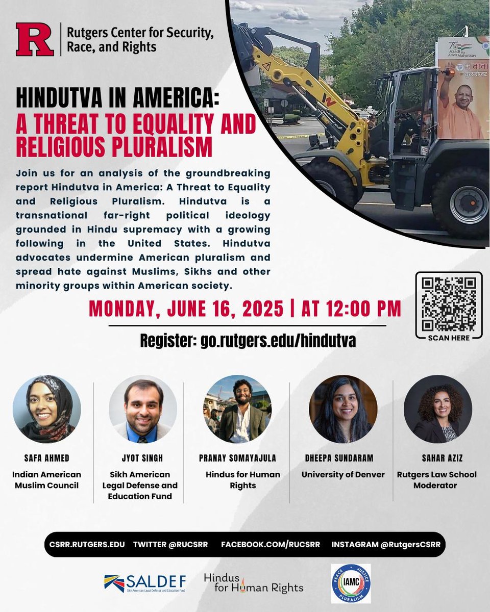 IAMC is excited to have been invited by Rutgers Center for Security, Race, and Rights (CSRR) to be a part of an important panel discussion following the release of CSRR's new report on Hindutva in America. 

Register now at go.rutgers.edu/hindutva