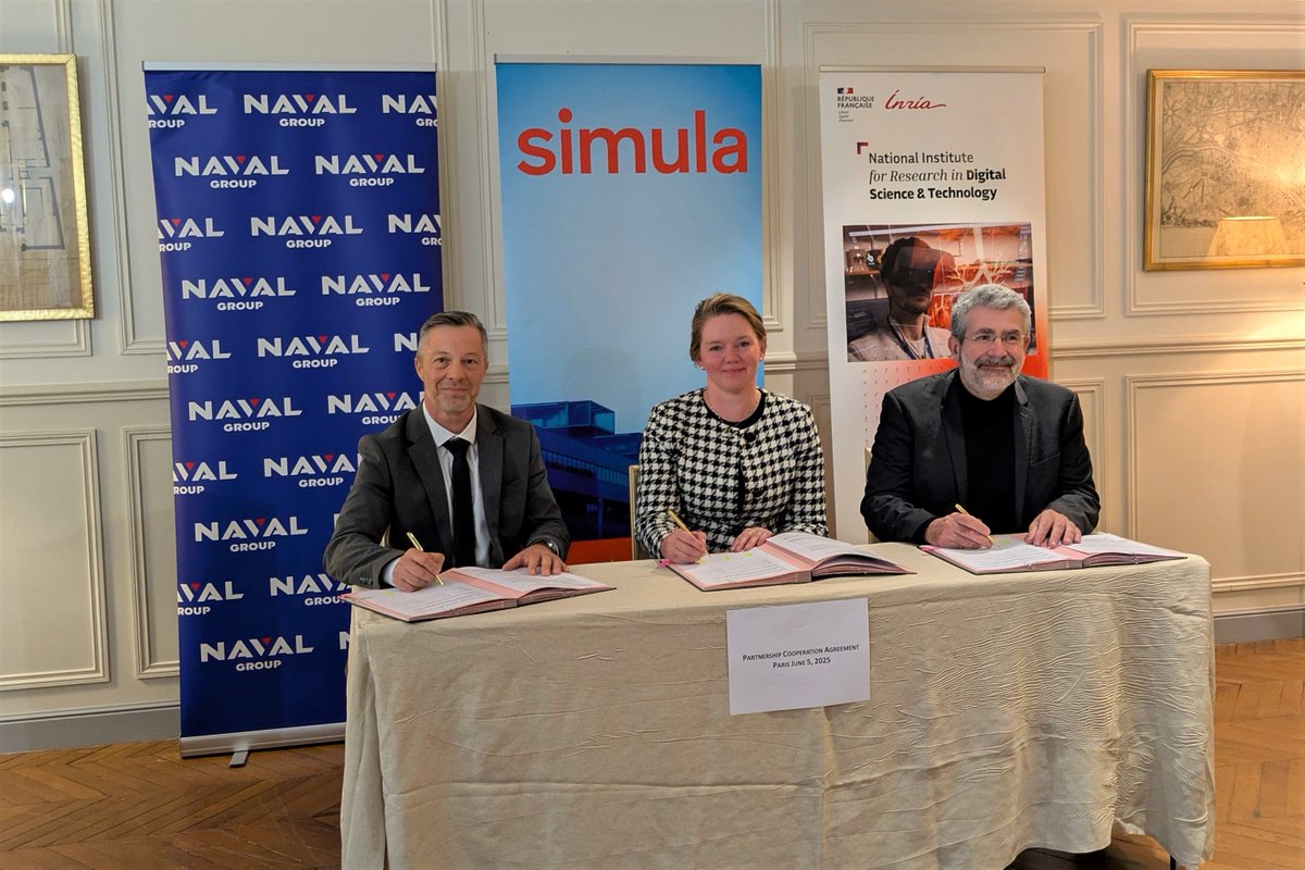 ⚓​🇳🇴​ Naval Group, <a href="/Inria/">Inria</a> and <a href="/simula_research/">Simula Research Laboratory</a> signed June 5th a partnership cooperation agreement to strengthen 🇫🇷​🇳🇴​ research cooperation in defense technology.
Cooperation on advanced research &amp; innovation in areas like communication systems &amp; digital transformation.
