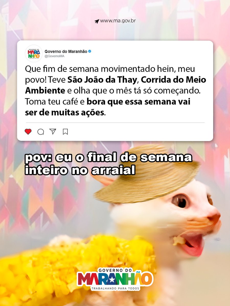 🗣️ Bom dia, meu povo! O final de semana foi lindo, hein. 🤭 Já comprou o  presente do(a) crush? 💪 Te levanta e vumbora, que a semana vai ser linda.  #GovernoMA #Segundou, image size:900x1200