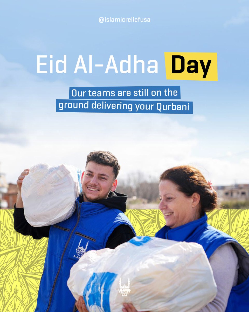 IslamicRelief's tweet photo. Today is the last chance to gift your #Qurbani and bring joy to those who need it most. ππ
Donβt wait. Donate now: https://t.co/Jahn0tG3QT
#Qurbani2025 #IRUSA #NourishTheSoul #ServeTheWorld #eidaladha #gift #joy
#EidMubarak #EidAlAdha #Qurbani2025 #IRUSA #ServeTheWorld #NourishTheSoul #GiveHope #EidWithPurpose
